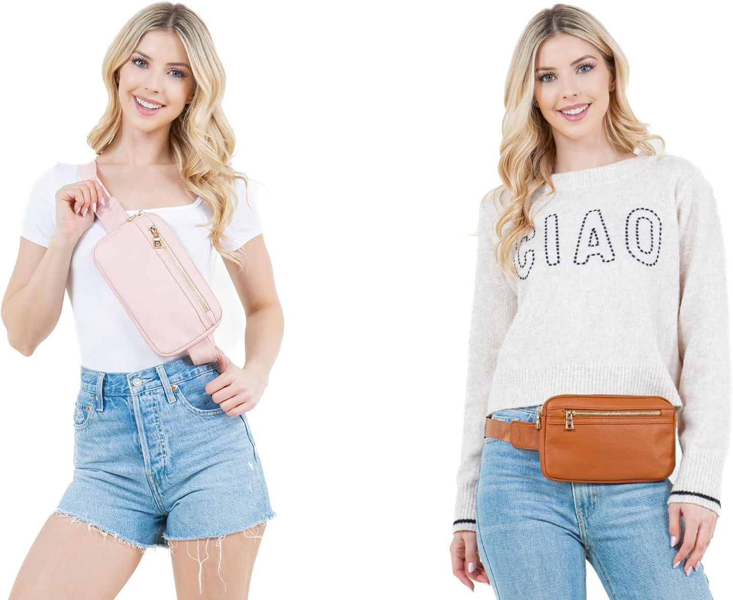LOVESOME Vegan Leather Everywhere Fashion Waist Bag Fanny Pack Crossbody Bag Belt Bag Sling Bag with Adjustable Strap for Women (White)