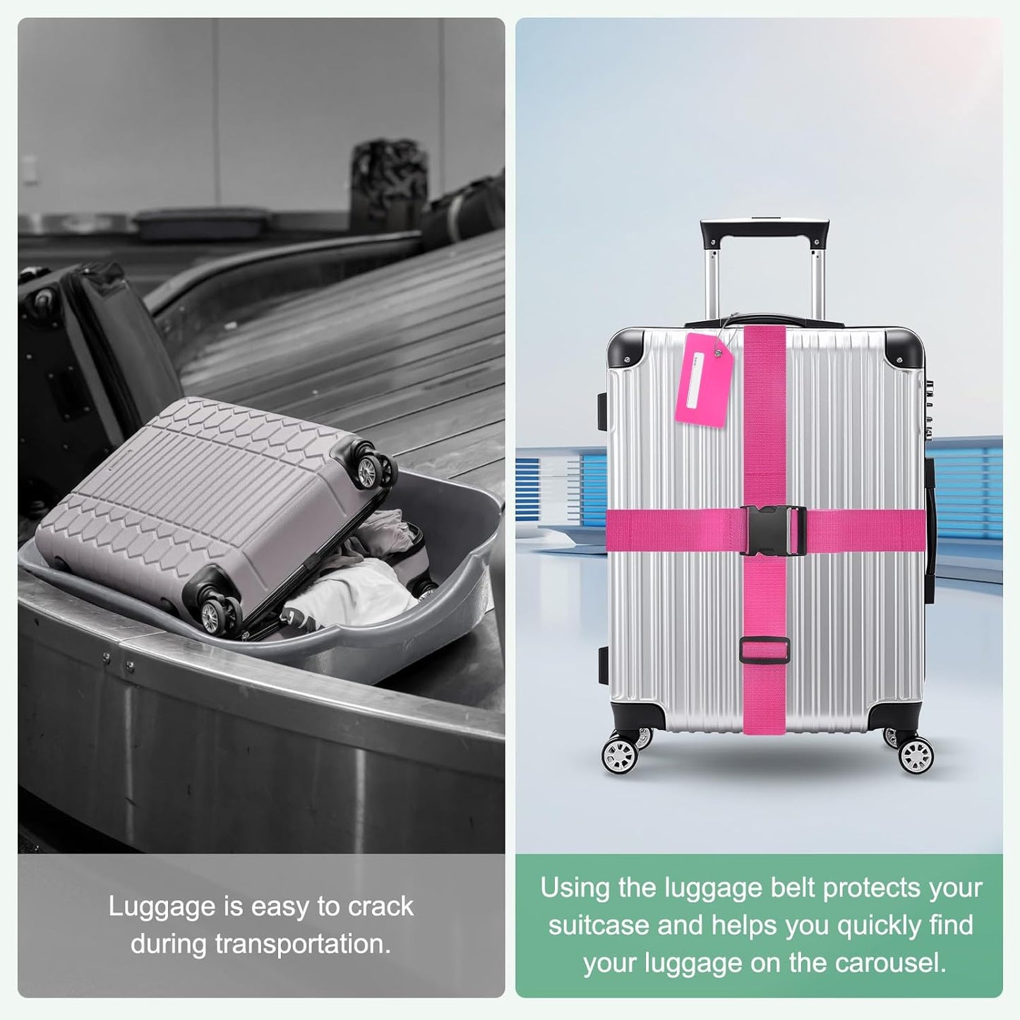 2-Sets Luggage Straps TSA Approved, Travel Straps for Luggage Suitcase Tags Set, Adjustable