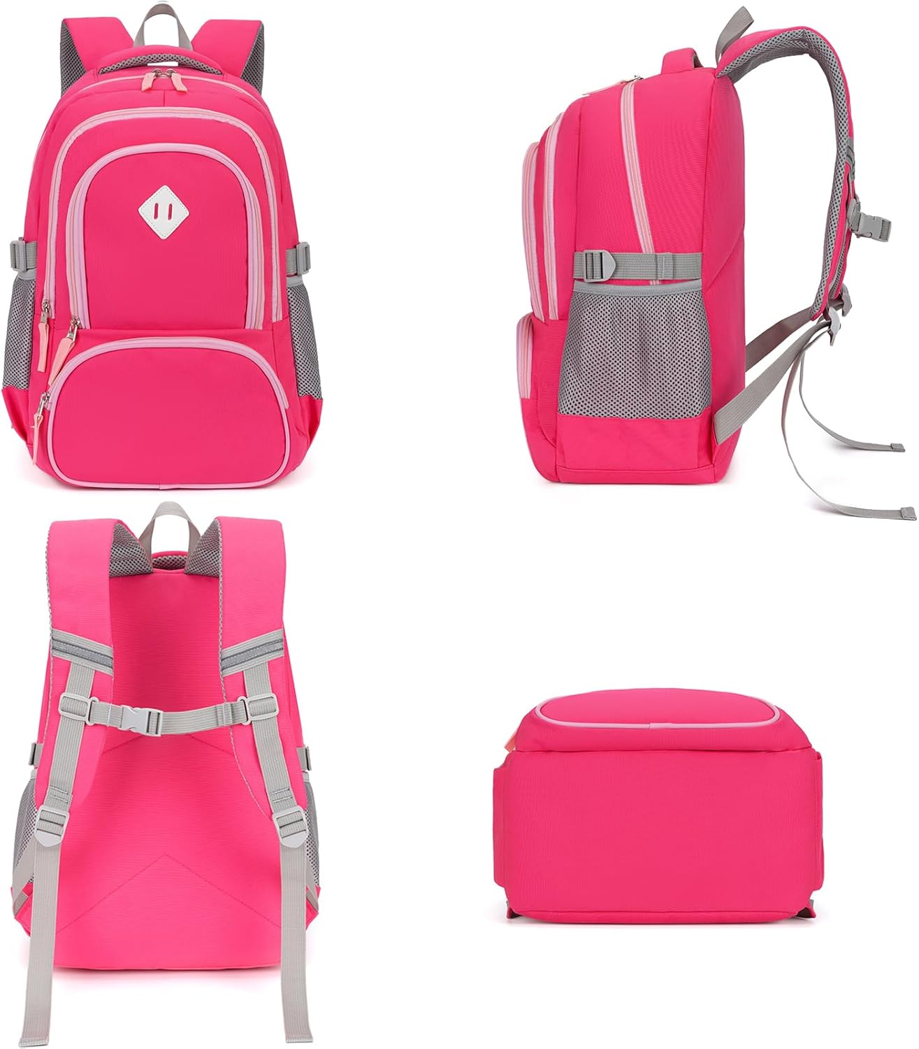 Kids Backpack for Girls Elementary School Backpacks for Child 17 Inch Lightweight Middle School Bookbag for Teens with Chest Strap, Pink