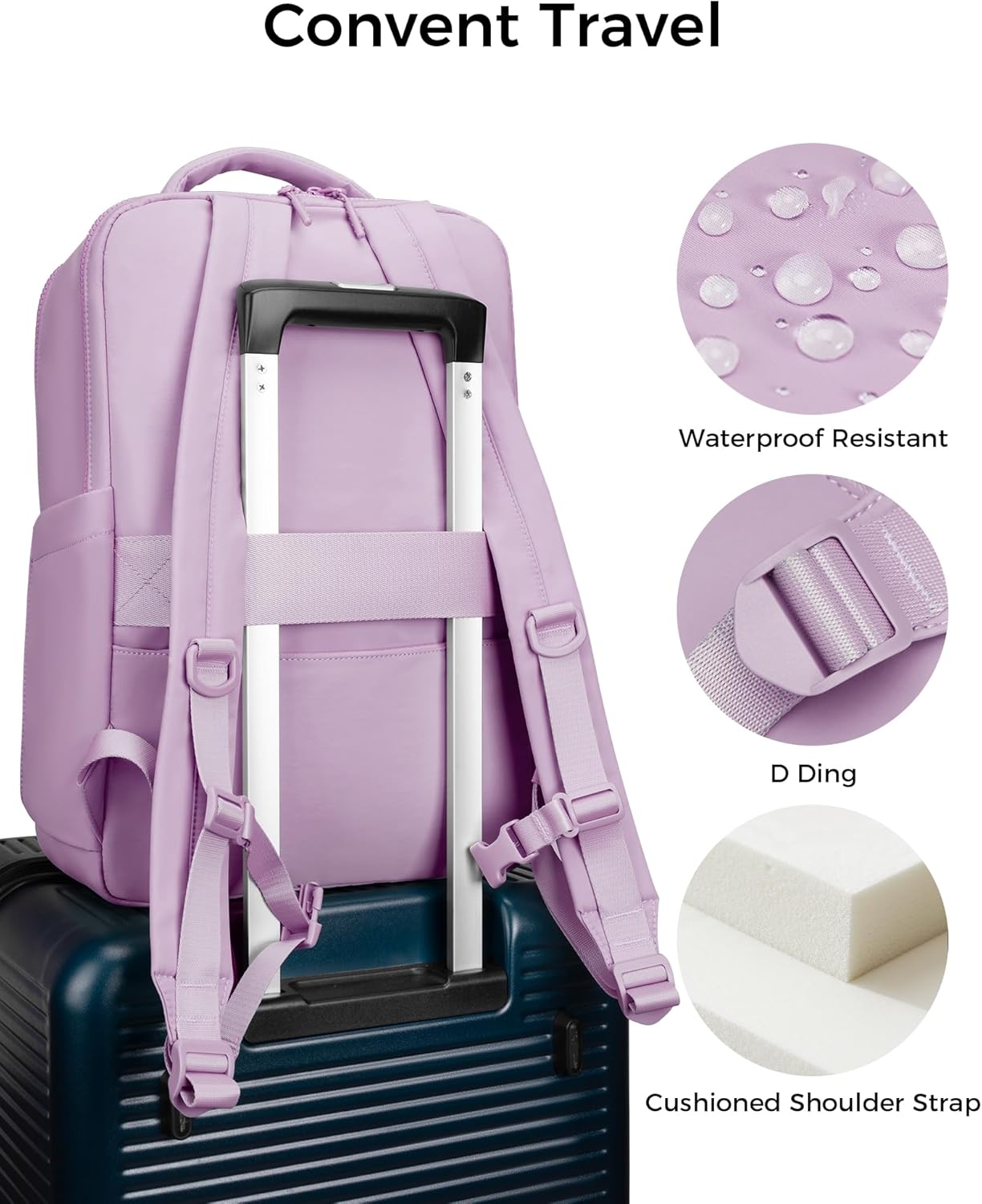 FODOKO Backpack for Work, Casual Backpack for Women Men Daypack Backpack for Travel College Bookbag Separate Compartment for 15.6 Inch Notebook Light Purple