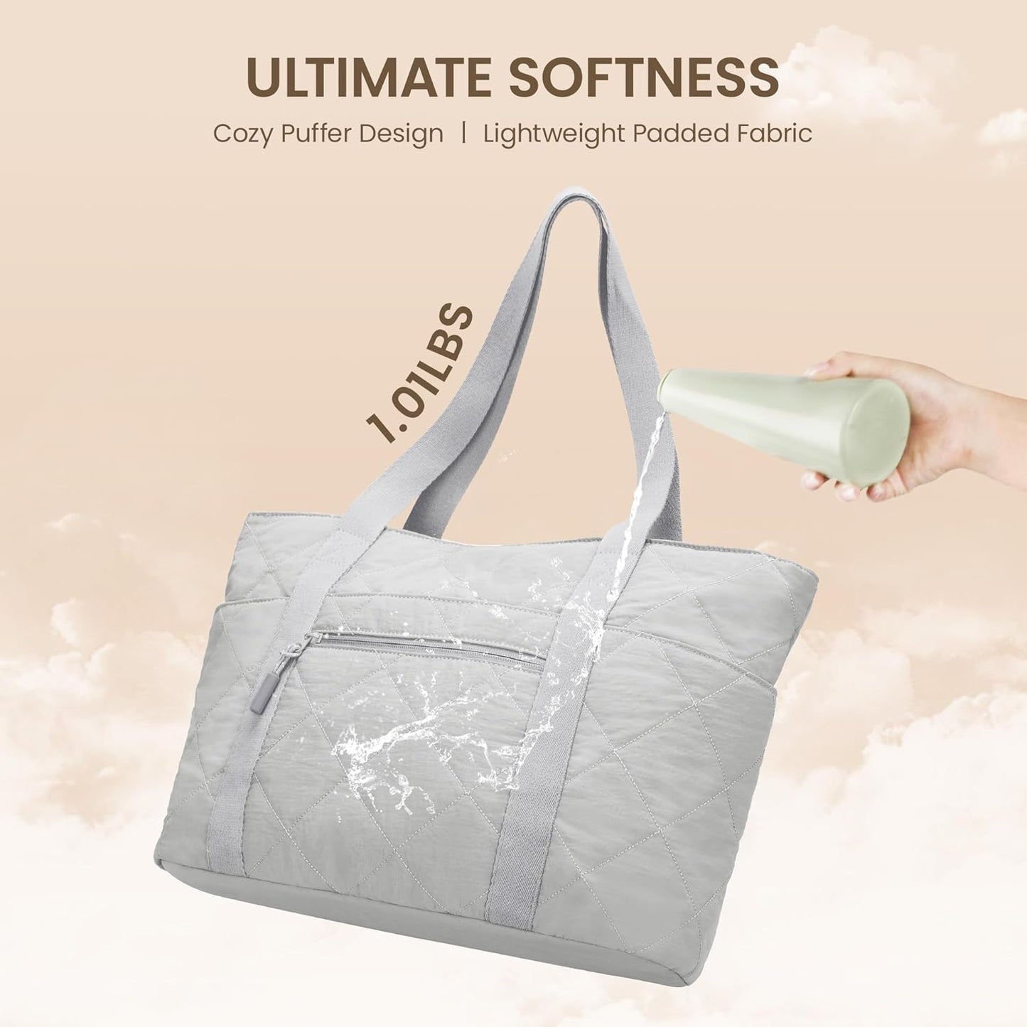 befen Laptop Tote Bag for Women Work, Travel Tote Bags Nurse Puffer Quilted Handbags, Lightweight Waterproof Beach Purse