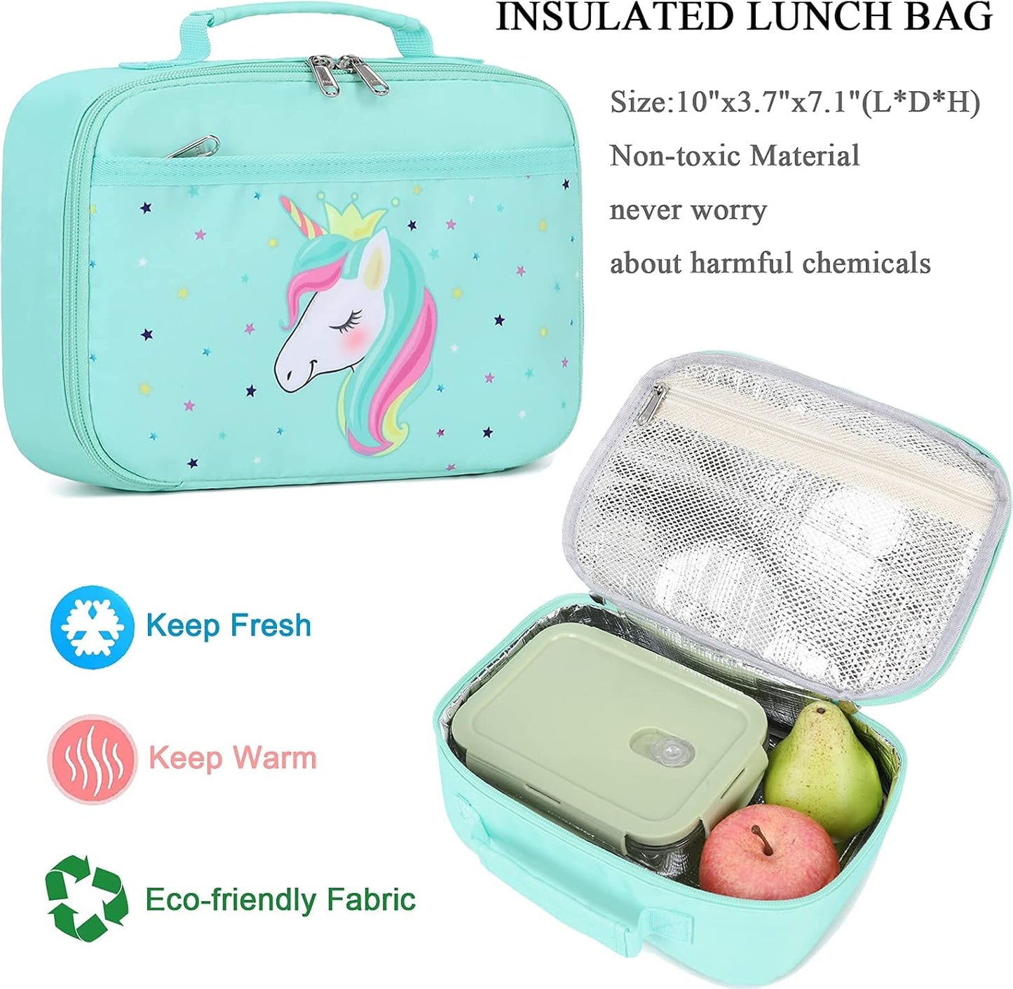 Octsky Unicorn Backpack for Girls, Kids Preschool Backpacks Cute Lightweight With Chest Strap and Lunchbox (Unicorn-Purple)