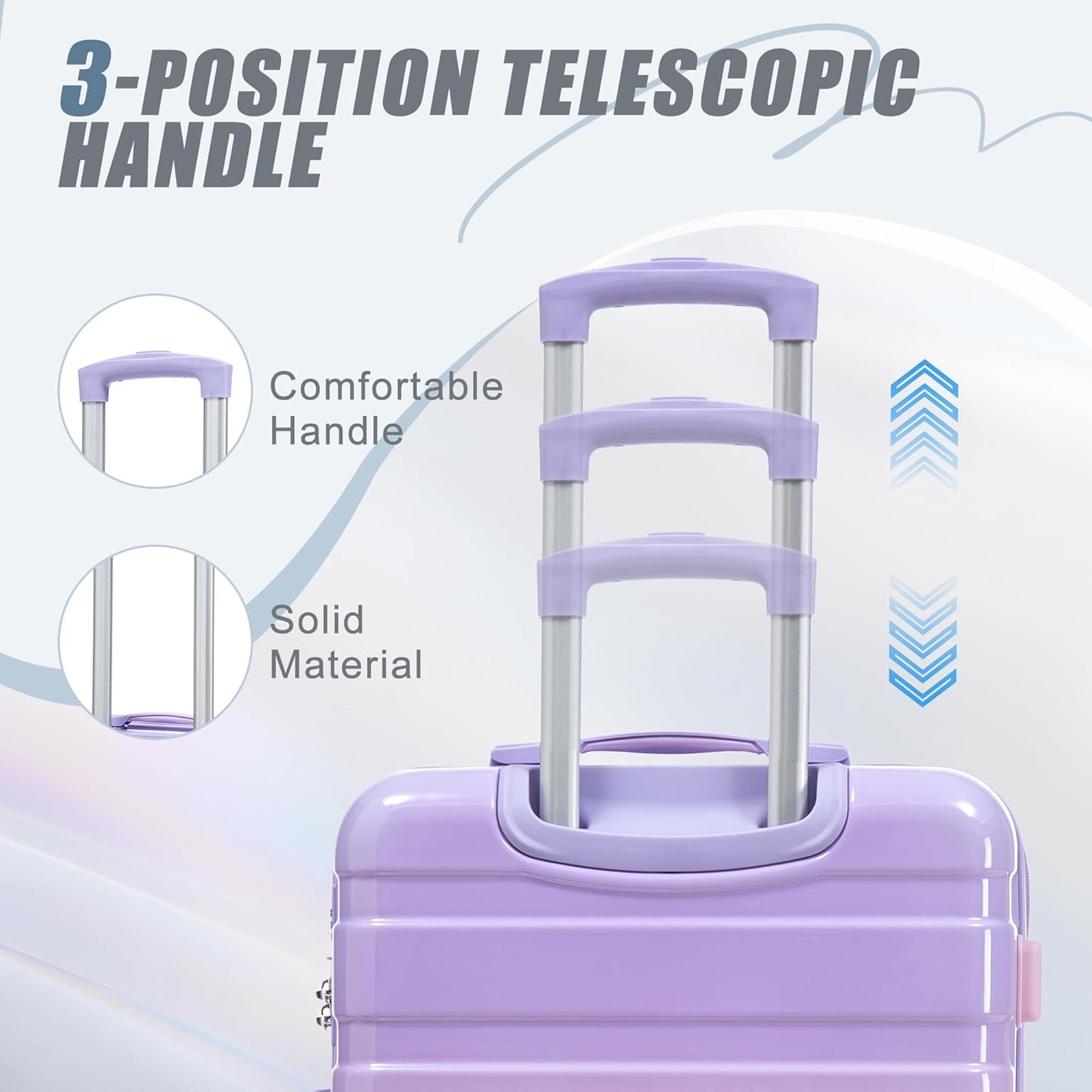 Campfun 3 Piece Luggage Sets, PC Gradient Color Suitcase Set with Double Spinner Wheels Hang Hook, Durable Carry On Luggage with Combination Lock, 20/24/28 inch, Purple+Pink