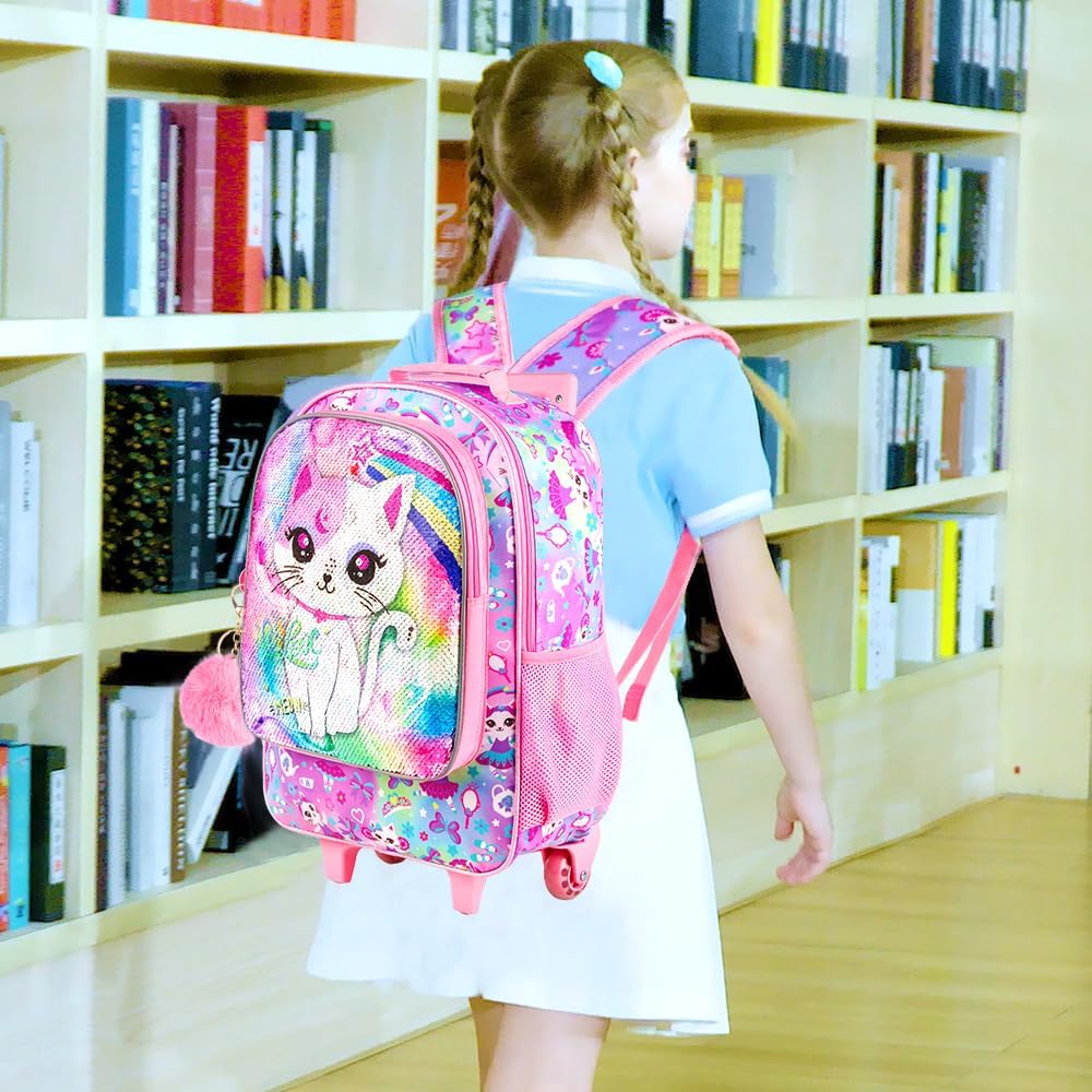 3PCS Rolling Backpack for Girls and Boys, Kids Unicorn Dinosaur Wheeled Bookbag
