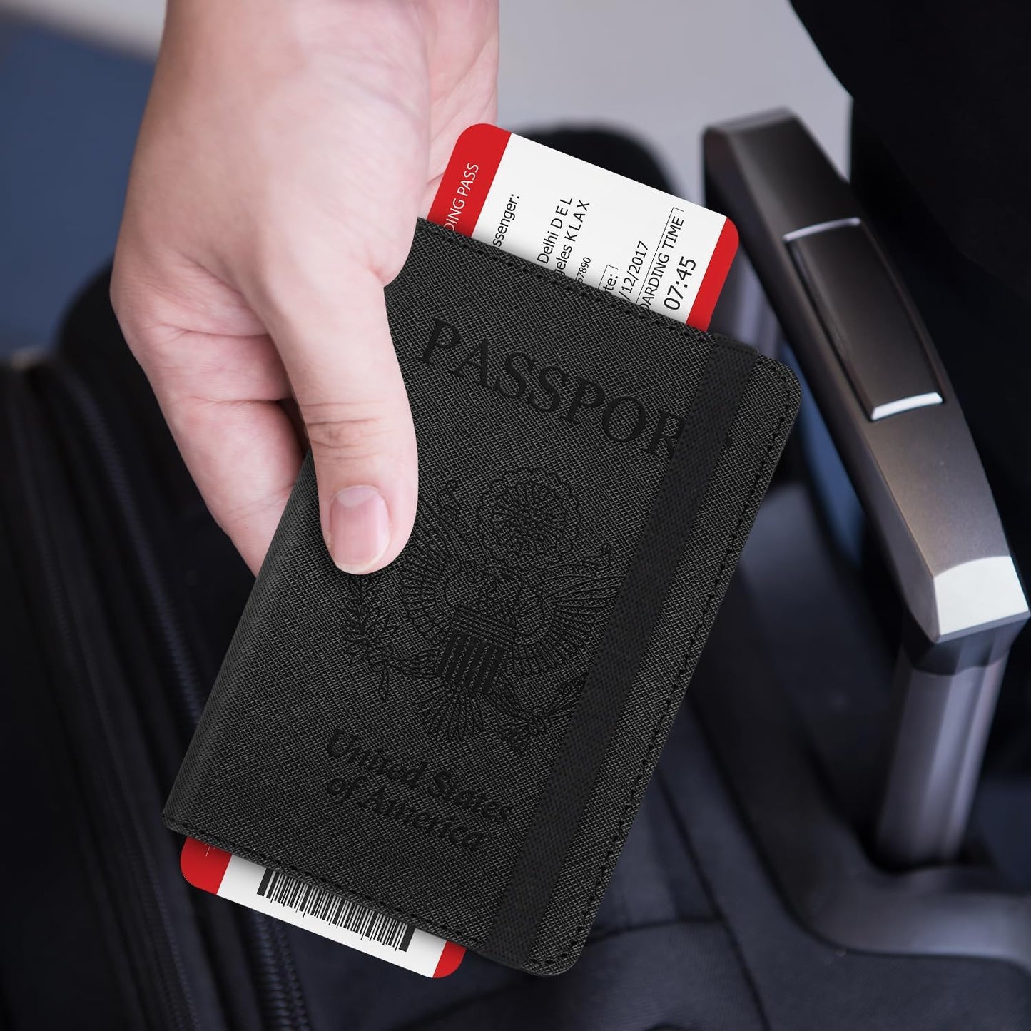 RSAquar Passport and Vaccine Card Holder Combo, Passport Holder Cover Wallet, Leather Card Case Travel Accessories with RFID Blocking for Women and Men, Y-Black