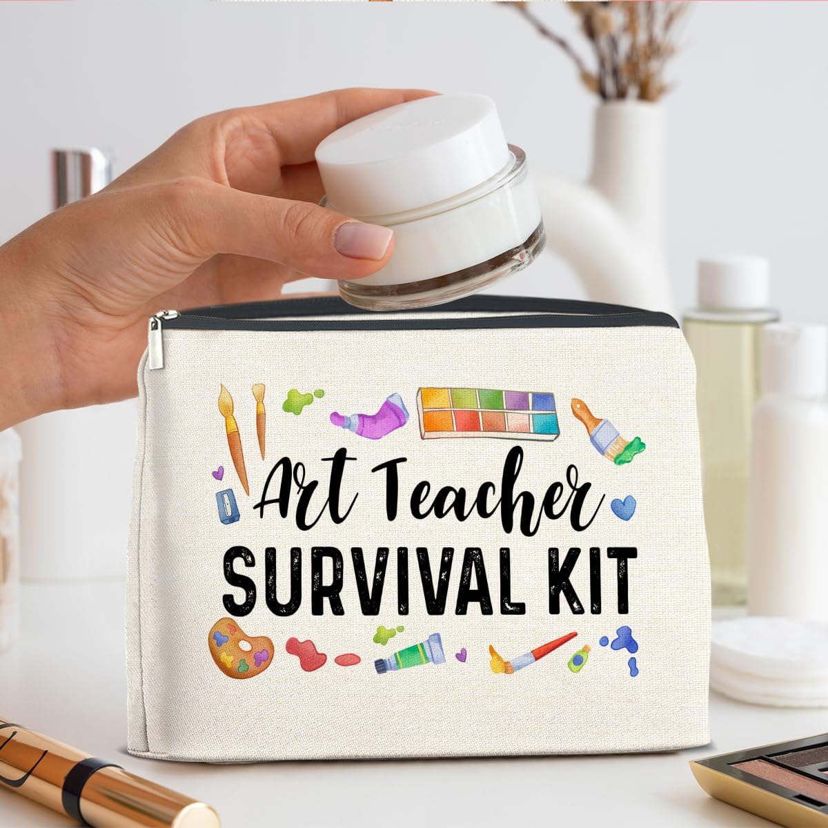 Art Teacher Gifts Makeup Bag Thank You Gifts for Art Teacher Survival Kit Zipper Makeup Pouch