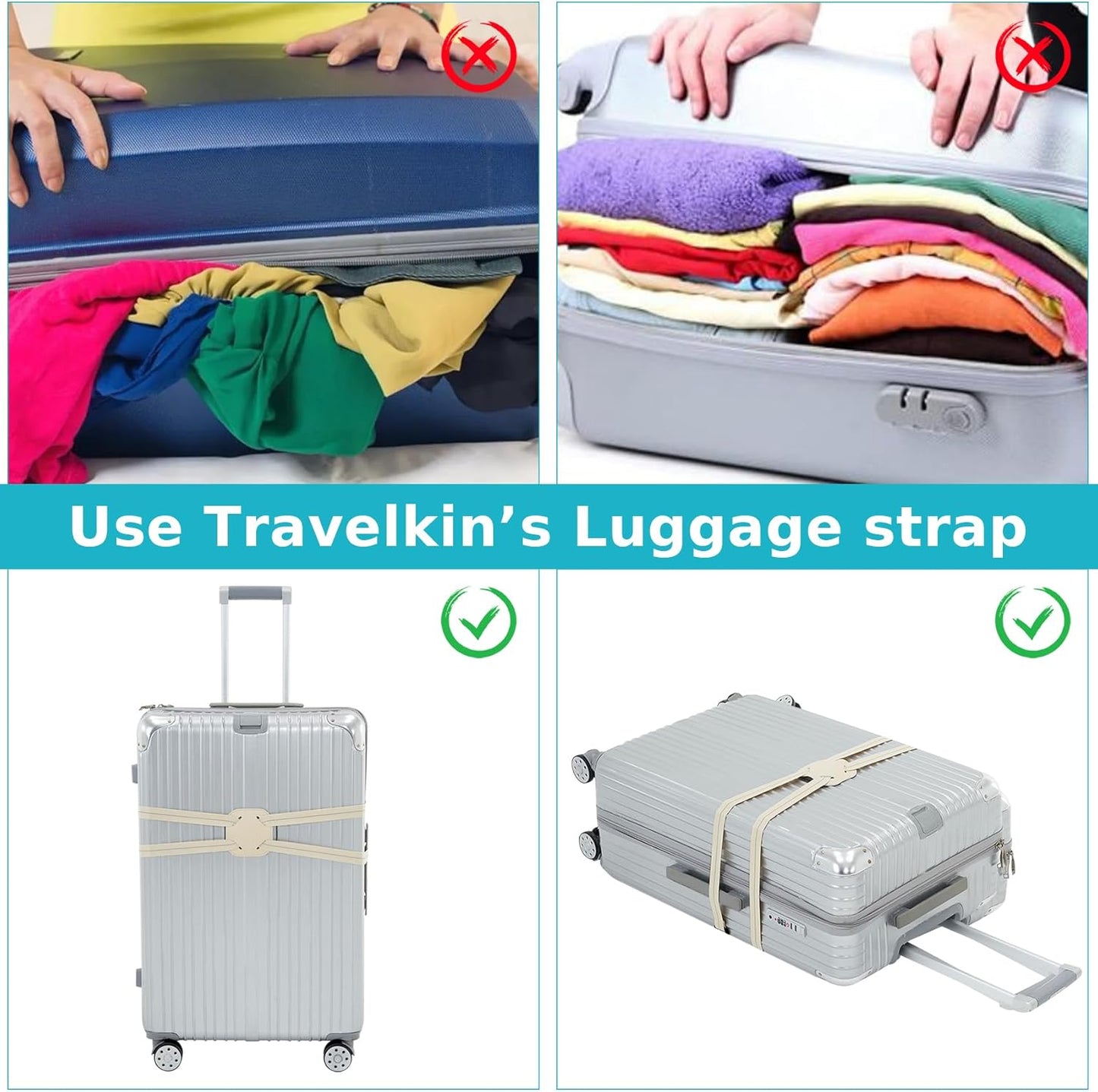 Travelkin Luggage Straps Bag Bungees add a Bag, Luggage Bungee for suitcases Elastic Strap Belt