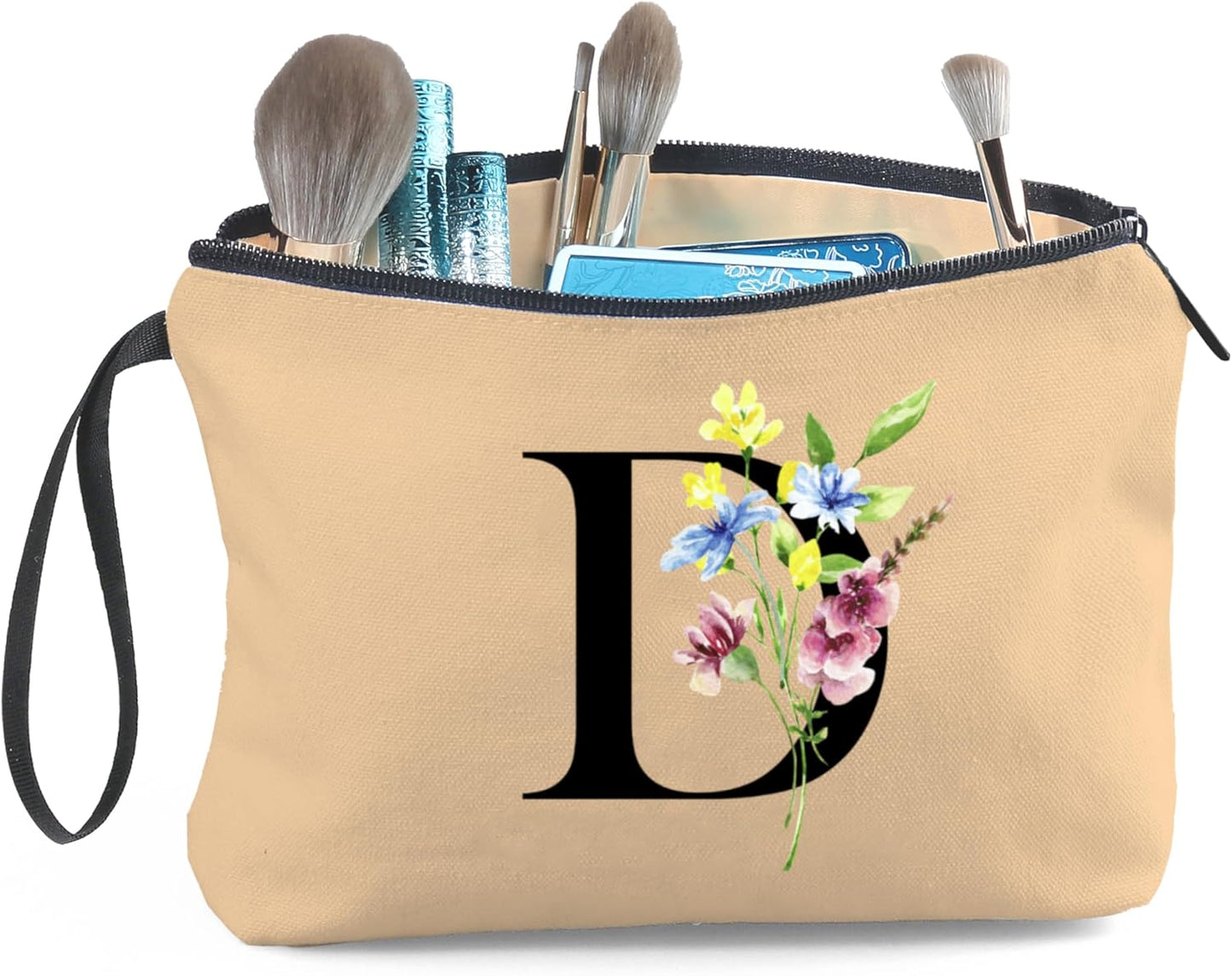 Women Birthday Maid of Honor Monogrammed Gifts for Bride Bridesmaid Sister Friend Her Teacher Makeup Cosmetic Bag with Mirror Mothers Day Christmas Graduation D
