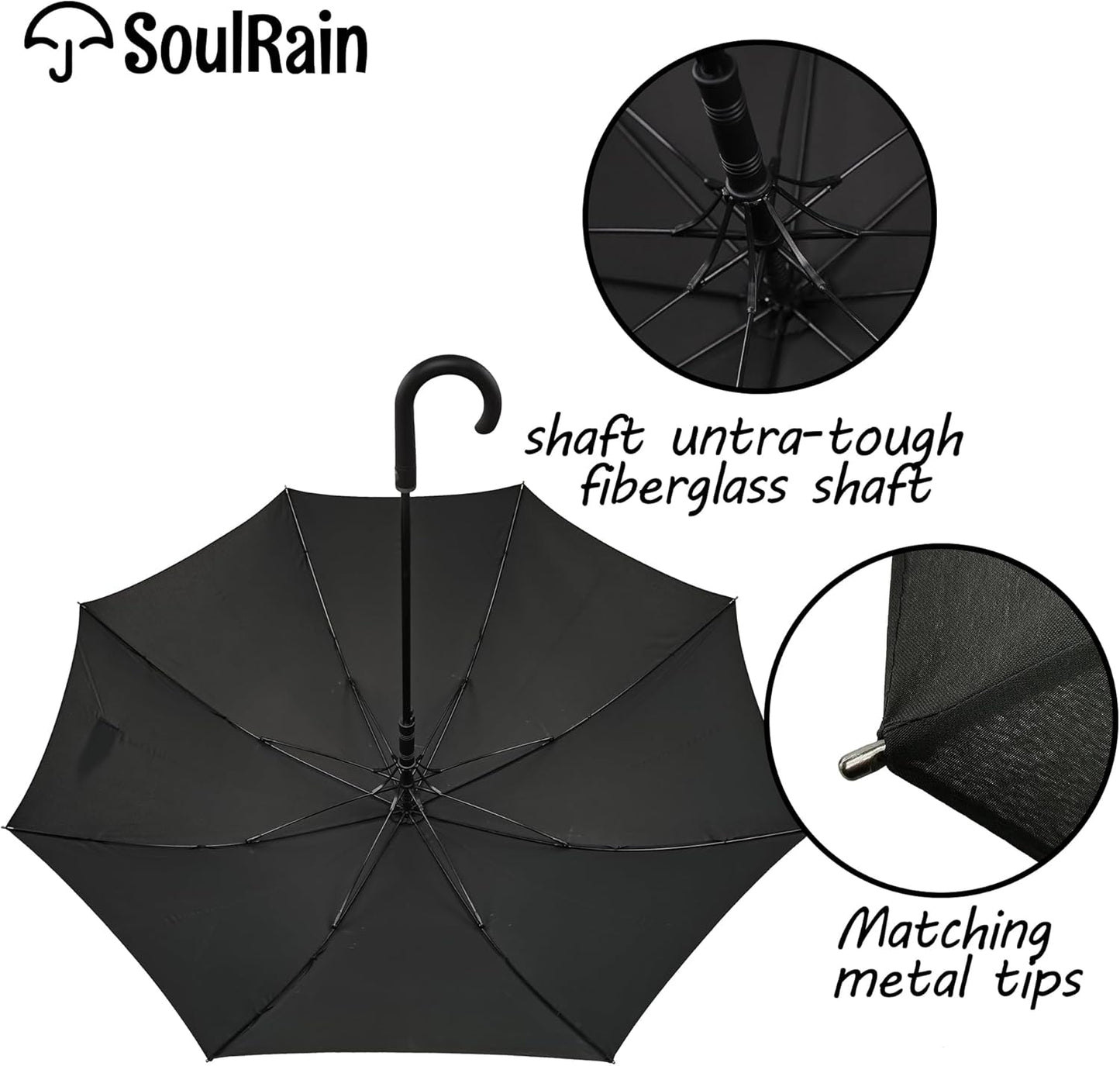 SoulRain 50 Inch Large Stick Umbrella Windproof Automatic Open Oversized J Handle Umbrellas for Men and Women Unbreakable Strong Travel Golf Umbrella