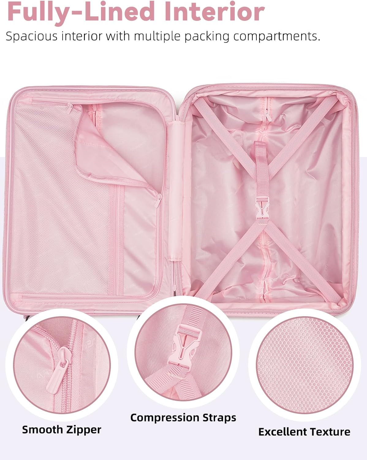 LARVENDER Carry On Luggage 22x14x9 Airline Approved, 20 Inch Expandable PC+ABS Hardside Suitcase Carry On Luggage with Spinner Wheels TSA Lock for Women Men (Pink)