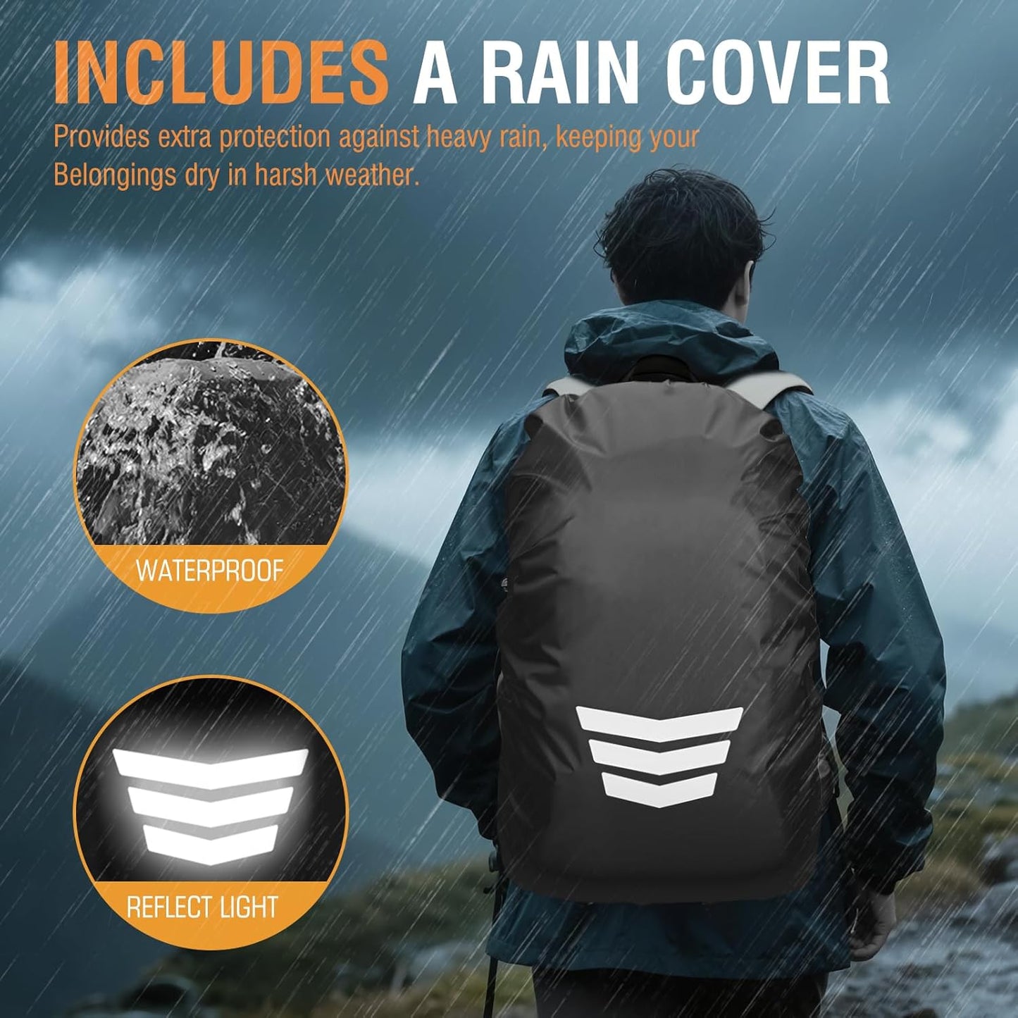GES 30L Hiking Backpack Lightweight Water Resistant Daypack with Rain Cover & Laptop Compartment for Travel, Camping, trekking, Work(Khaki)