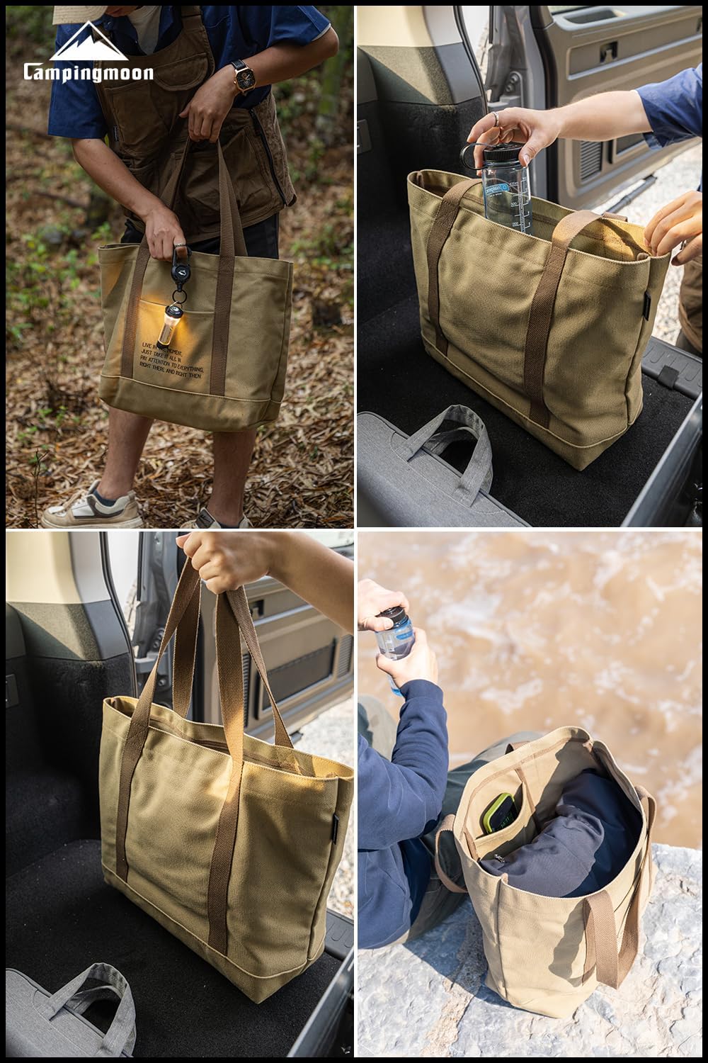 CAMPINGMOON Open Top Canvas Tote Bag Long Handle Camping Gear Storage Case B-189