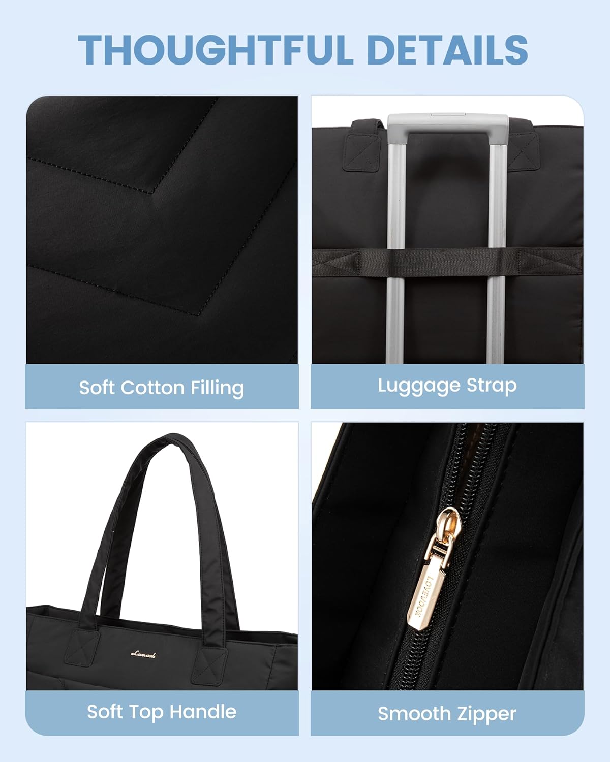 LOVEVOOK Tote Bag for Women, Puffer Work Travel Handbag with Zipper for Teacher Nurse, Quilted Cute Laptop Shoulder Gym Bag