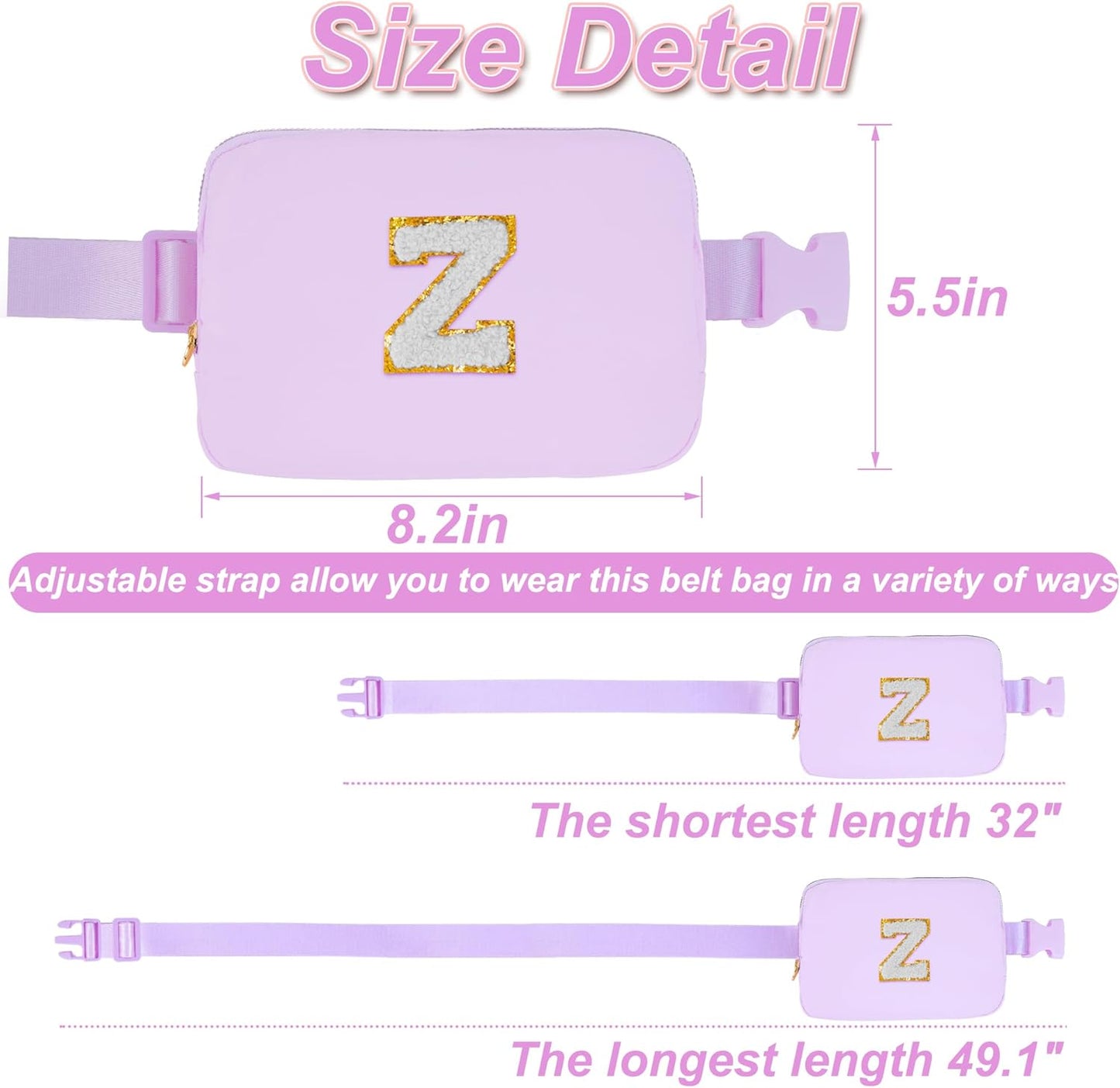 Belt Bag Fanny Pack Crossbody Bags with Initials Cute Stuff Birthday Gifts for Teenager Girls Trendy Stuff - White Z,Lavender Bag