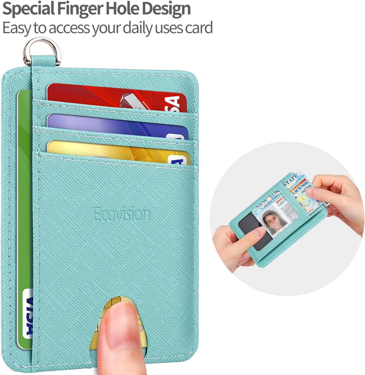 EcoVision Slim Minimalist Front Pocket Wallet, RFID Blocking Credit Card Holder Wallet with Detachable D-Shackle for Men Women