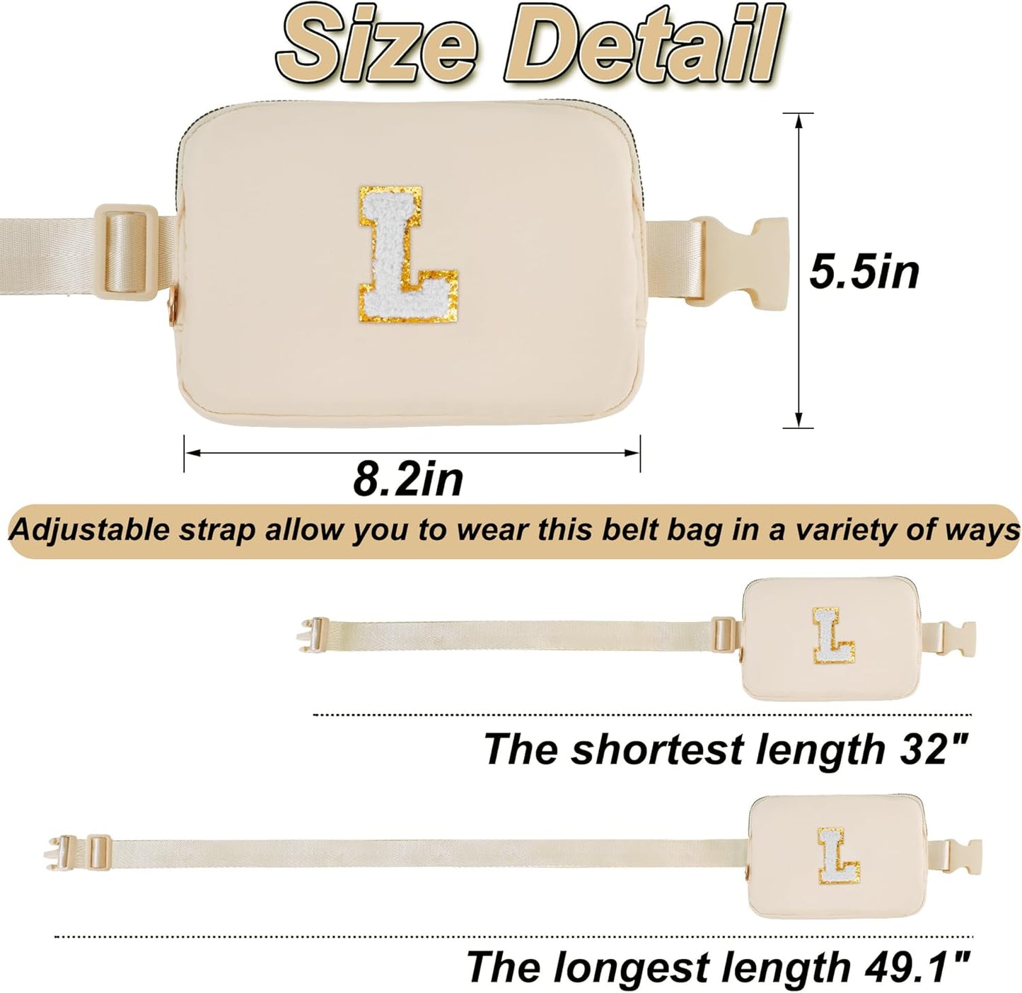 Belt Bag Fanny Pack Crossbody Bags with Initials Cute Stuff Birthday Gifts for Teenager Girls Trendy Stuff for Teens - White L,Khaki Bag