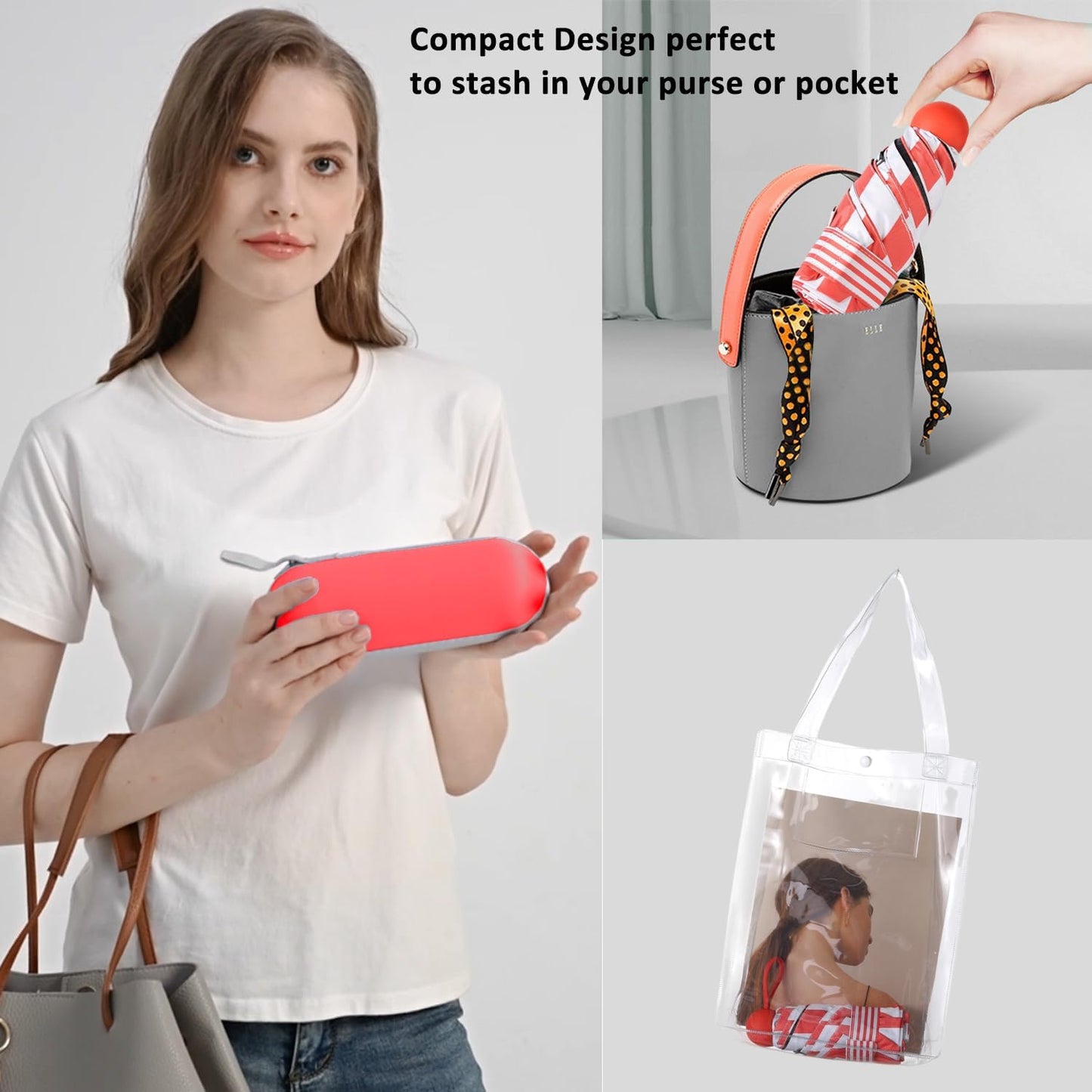 BAODINI Travel Essentials Mini Umbrella for Purse With Case Small Compact UV Sun Protection Lightweight Tiny Pocket Manual Open Close Umbrella for Women Kids and Men Fit Purse Backpack