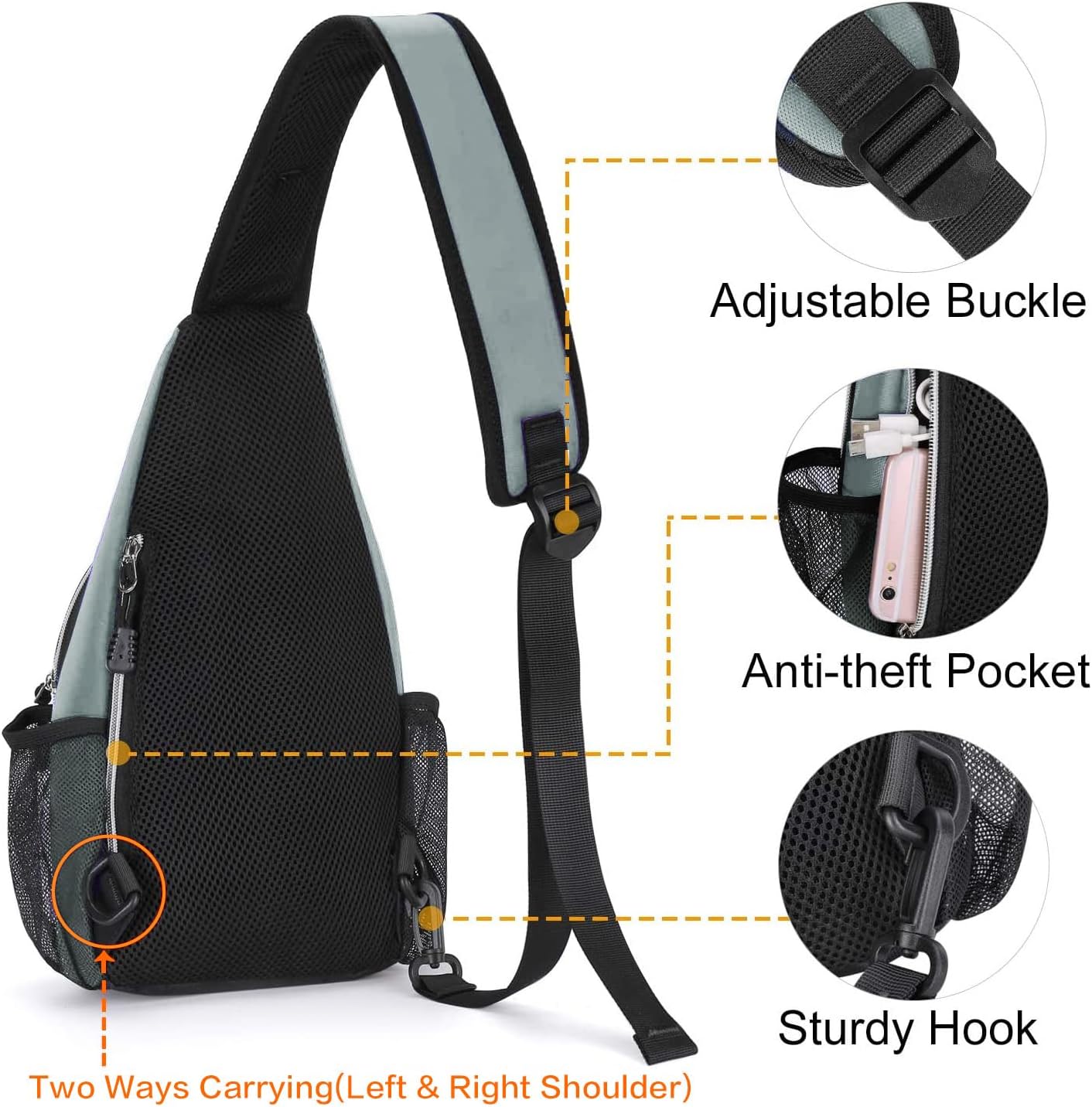 MOSISO Mini Sling Backpack,Small Hiking Daypack Travel Outdoor Casual Sports Bag, Sage Green