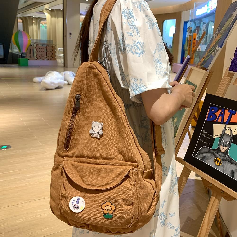 Sling Bag for Women Crossbody Backpack Shoulder Chest Bag Daypack Small Brown Travel Canvas Casual Hiking Outdoor