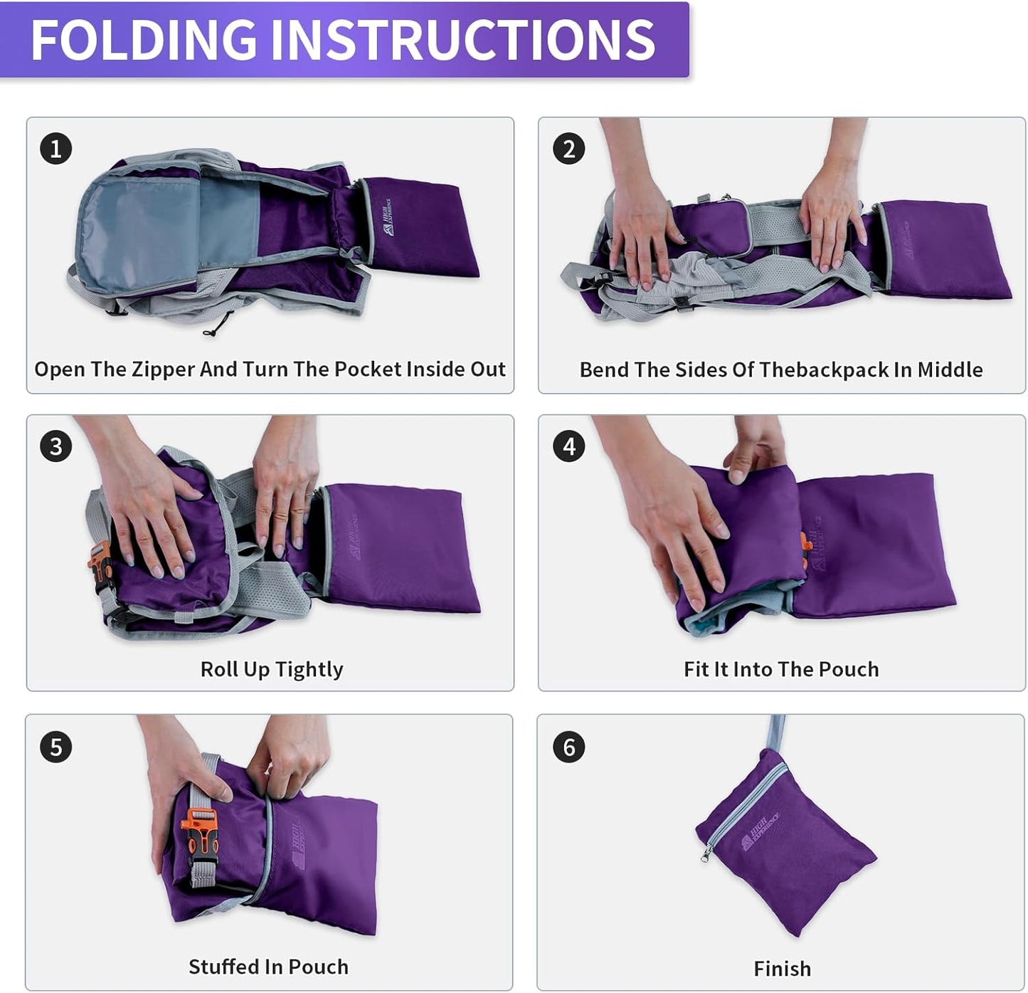 Hiking Backpack 10L/15L Small Daypack Lightweight Packable Travel Foldable Water Resistan for Women Men (Deep Purple, 10L)