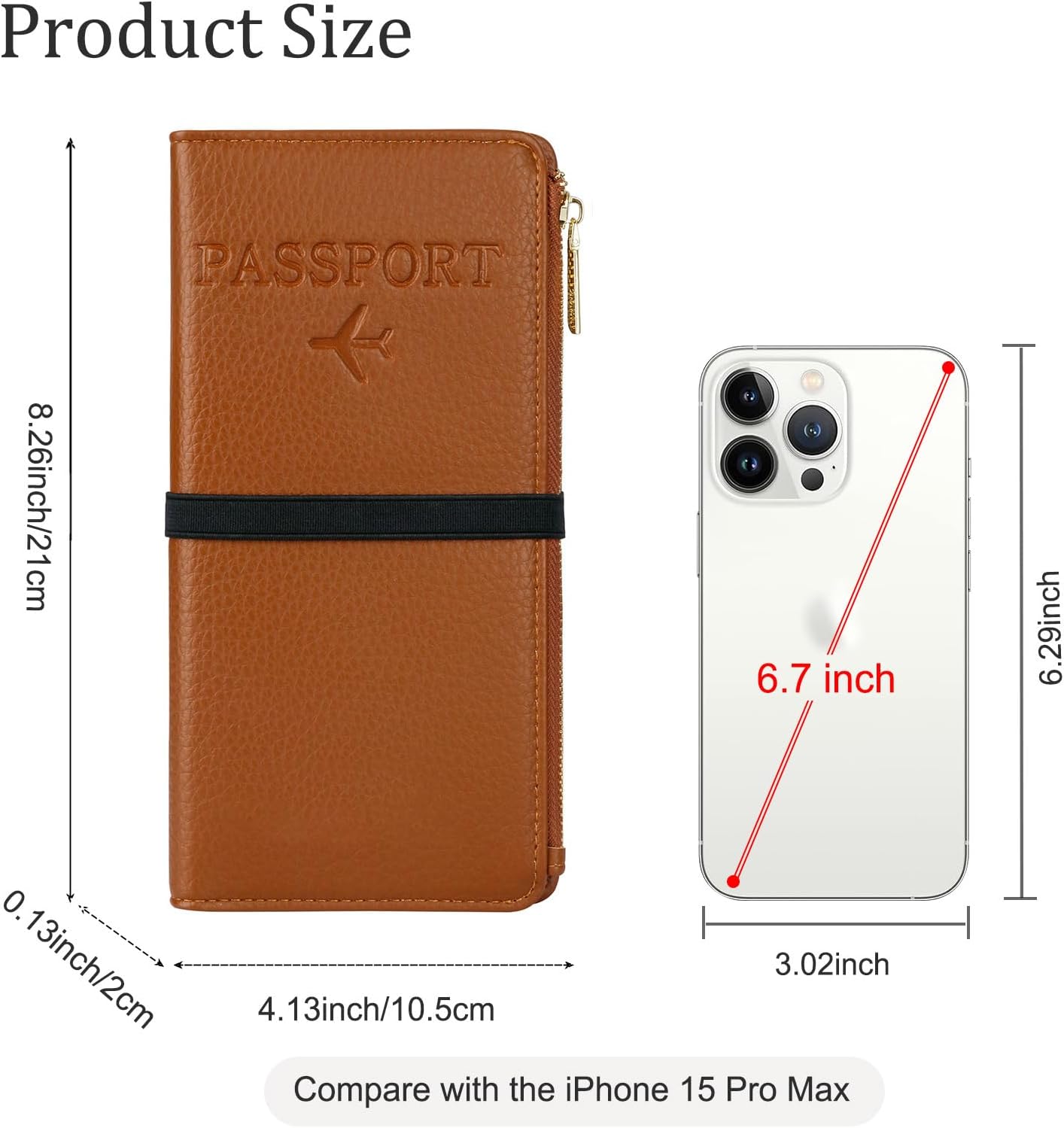 Real Leather Wallet RFID Blocking Passport Holder with Zipper Pocket Travel Organizer Pink (Brown)