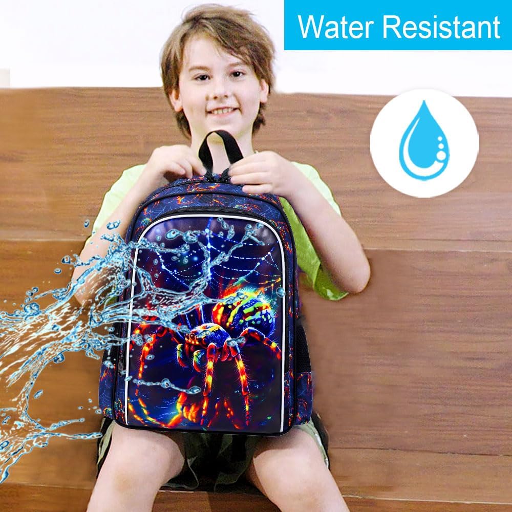 gxtvo 3PCS Spider Backpack for Boys, 16" Kids Bookbag with Lunch Box, Water Resistant Elementary Preschool Toddler School Bag