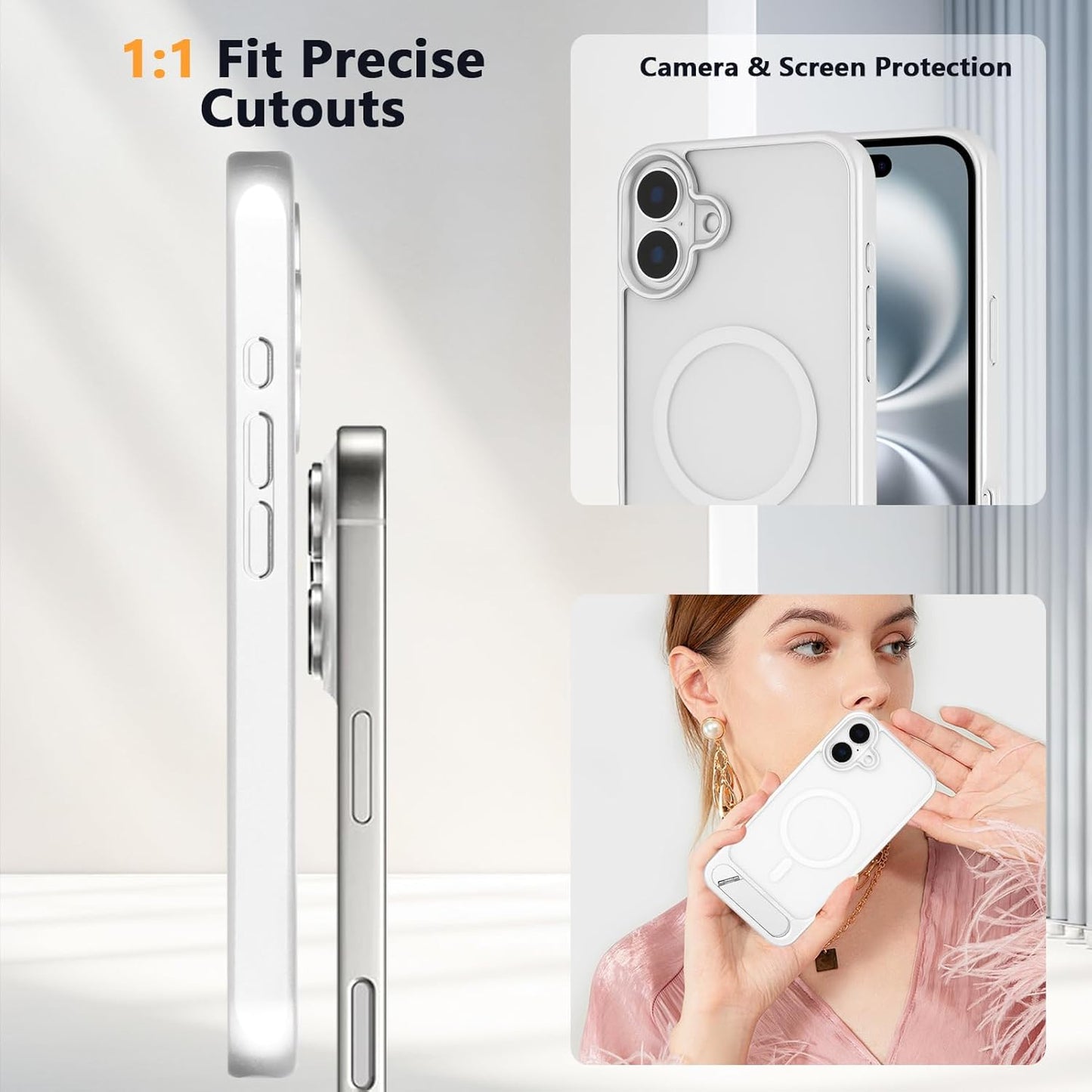 Tikoo Strong Magnetic for iPhone 16 Plus Case with Magsafe and Built-in Invisible Kickstand Slim Translucent Matte Military Grade Protective Phone Case for iPhone 16 Plus 6.7”