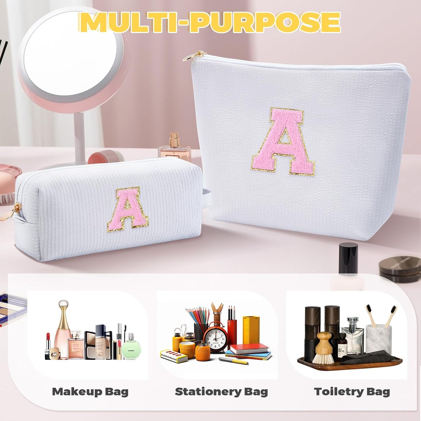 Makeup Bag Set Initials Cosmetic Bag,Gifts for 10 11 12 13 14 15 16 17 18 Years Old Girl Girlfriend
