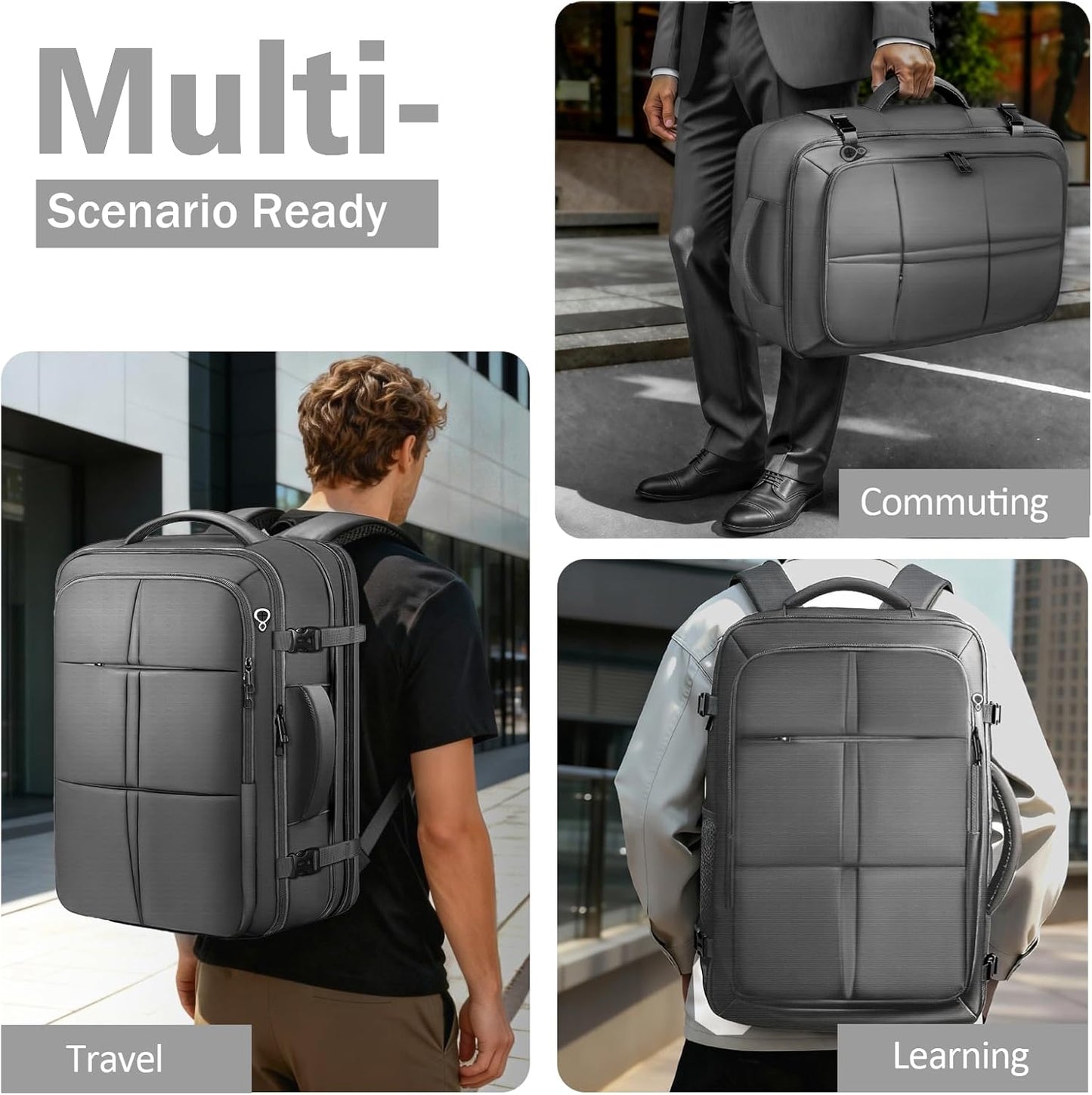 Travel Backpack, Extra Large 50L Flight Approved Carry on Backpack, Expandable Waterproof Business Suitcase Daypack Big Bag Fits 18.4 Inch Laptop, Grey
