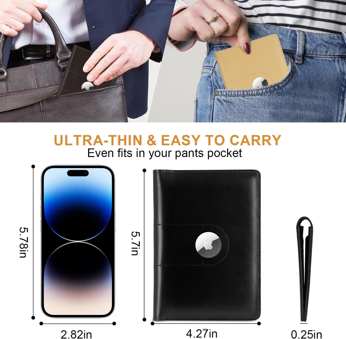 Genuine Leather Passport Holder for Travel Passport Covers with AirTag Slot Passport Wallets for