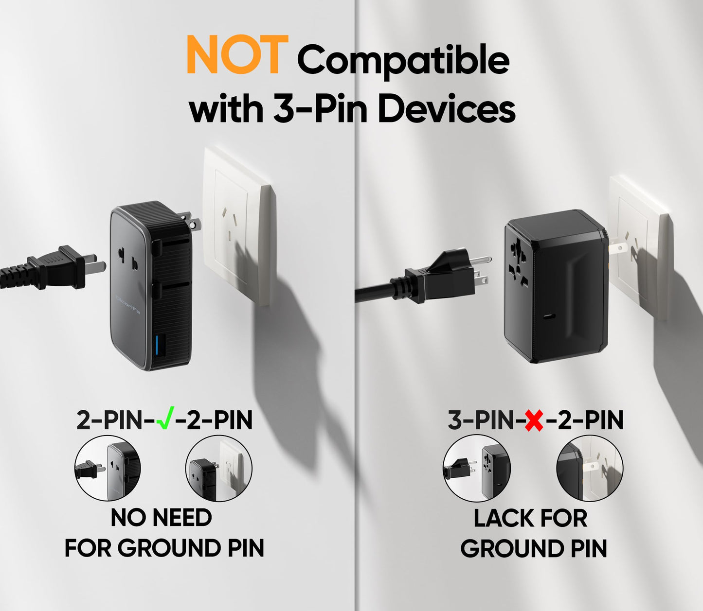 Olcorife Universal Travel Adapter PD25W, European Travel Plug Adapter with 3 USB, International