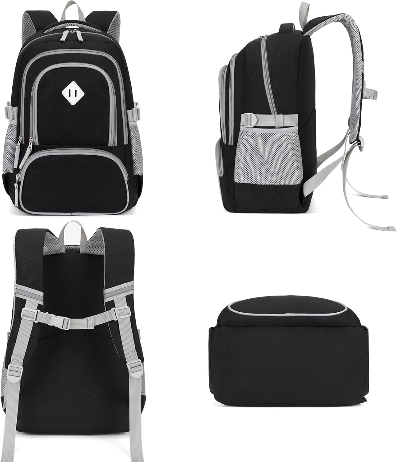 Kids Backpack for Boys Elementary School Backpacks for Child 17 Inch Lightweight Middle School Bookbag for Teens with Chest Strap, Black