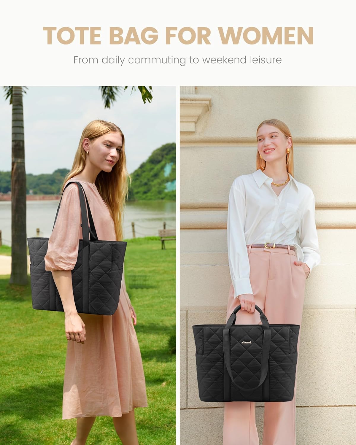 LOVEVOOK Laptop Tote Bag for Women,Quilted Puffer Laptop Bag Purse Computer Travel Work Tote Bags for Women with Zipper