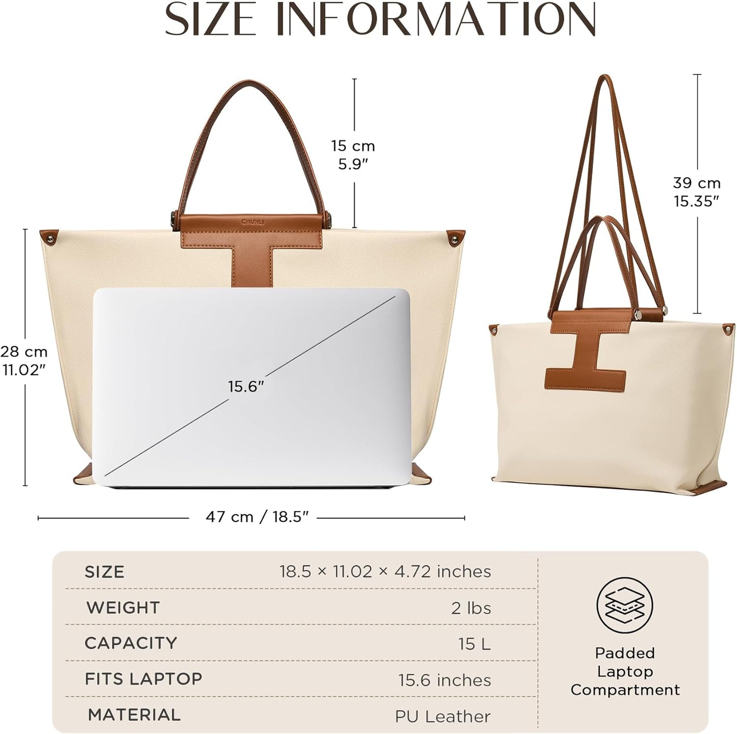 CHUNLI Laptop Tote Bag for Women,15.6 Inch Waterproof Scratch-Resistant Leather Work Computer Bag Business Office Briefcase