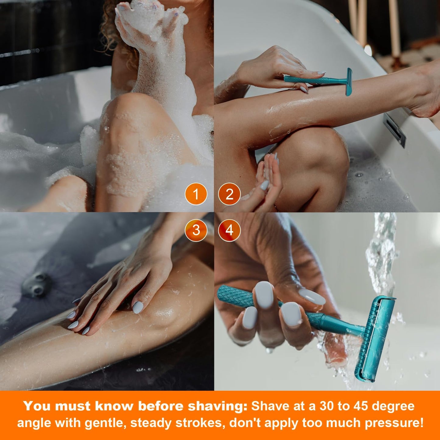Teal Blue Safety Razor - Single Blade Razors for Women - Reusable Metal Razor, with 5 Stainless Steel Double Edge Blades, Smooth Close Shave, Sustainable, Plastic Free