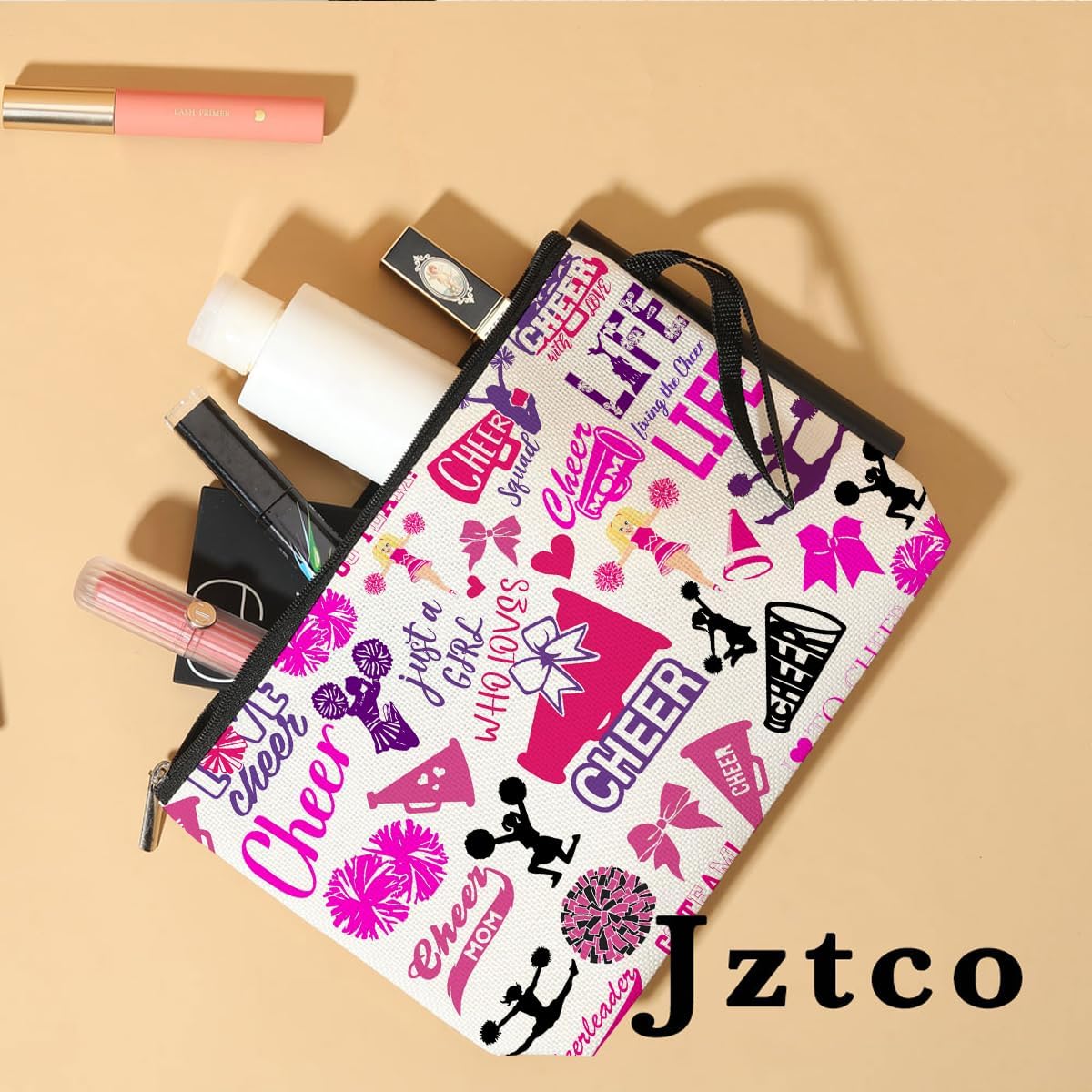 Jztco Cheer Stuff Cheerleading Gifts Cosmetic Bag Cheer Gifts Cheerleader Toiletry Bag Graduation Funny Makeup Bag Cheerleader Gifts Birthday Gifts for Women Teens Girls Girlfriend Cheer Coach Sister