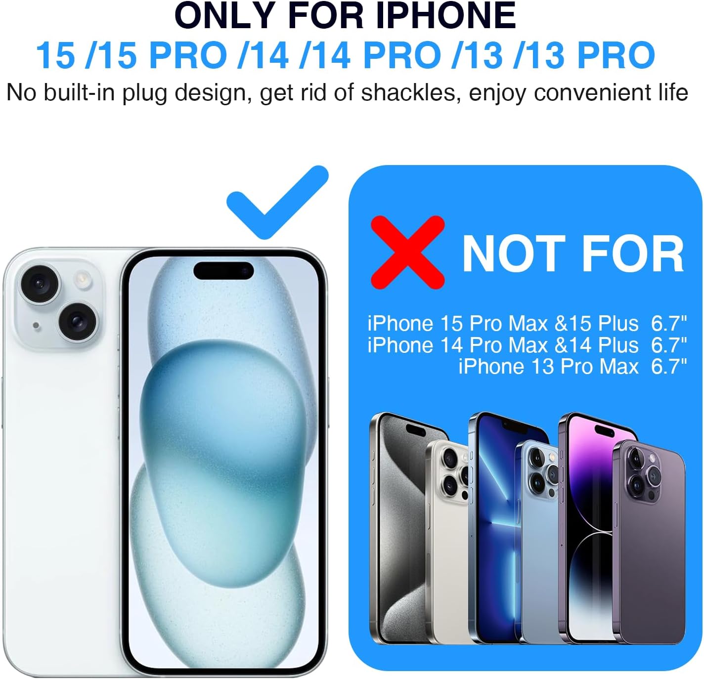 Battery Case for iPhone 13/13 Pro/14/14 Pro/15/15 Pro, Ultra-Slim Wireless Fast Charging Case Extend Rechargeable Anti-Fall Soft-TPU Charger Case for iPhone 13/13 Pro/14/14 Pro/15/15 Pro 6.1"