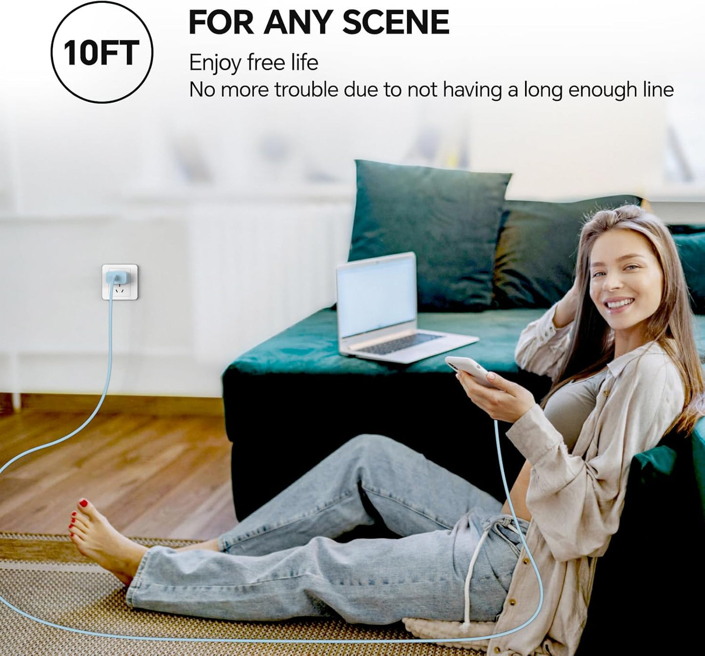 Compatible with i Phone Charger Fast Charging, 2Pack Type C Charger Fast Charging, 60W 10FT USB C Cable, 20W USBC Block, Compatible with i Phone 15 16 17 Pro/Max/Plus - Blue Green