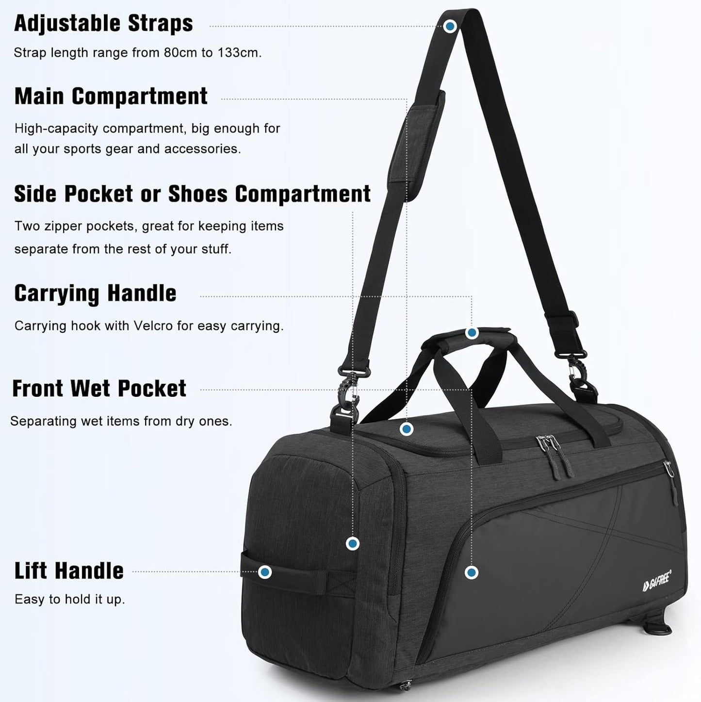 G4Free 45L/60L 3-Way Duffle Backpack Gym Bag with Wet Pocket & Shoes Compartment Sports Travel