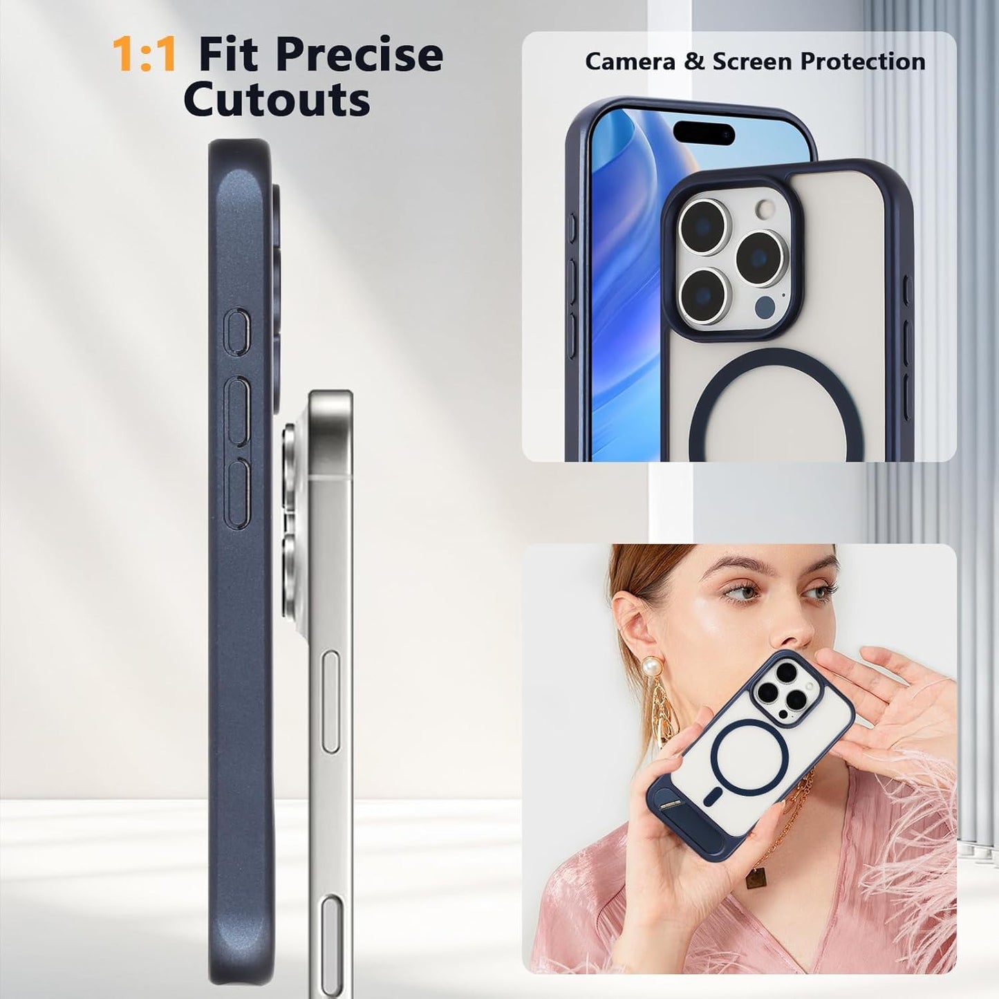 Tikoo Strong Magnetic for iPhone 16 Pro Case with Magsafe and Built-in Invisible Kickstand Slim Translucent Matte Military Grade Protective Phone Case for iPhone 16 Pro 6.3”