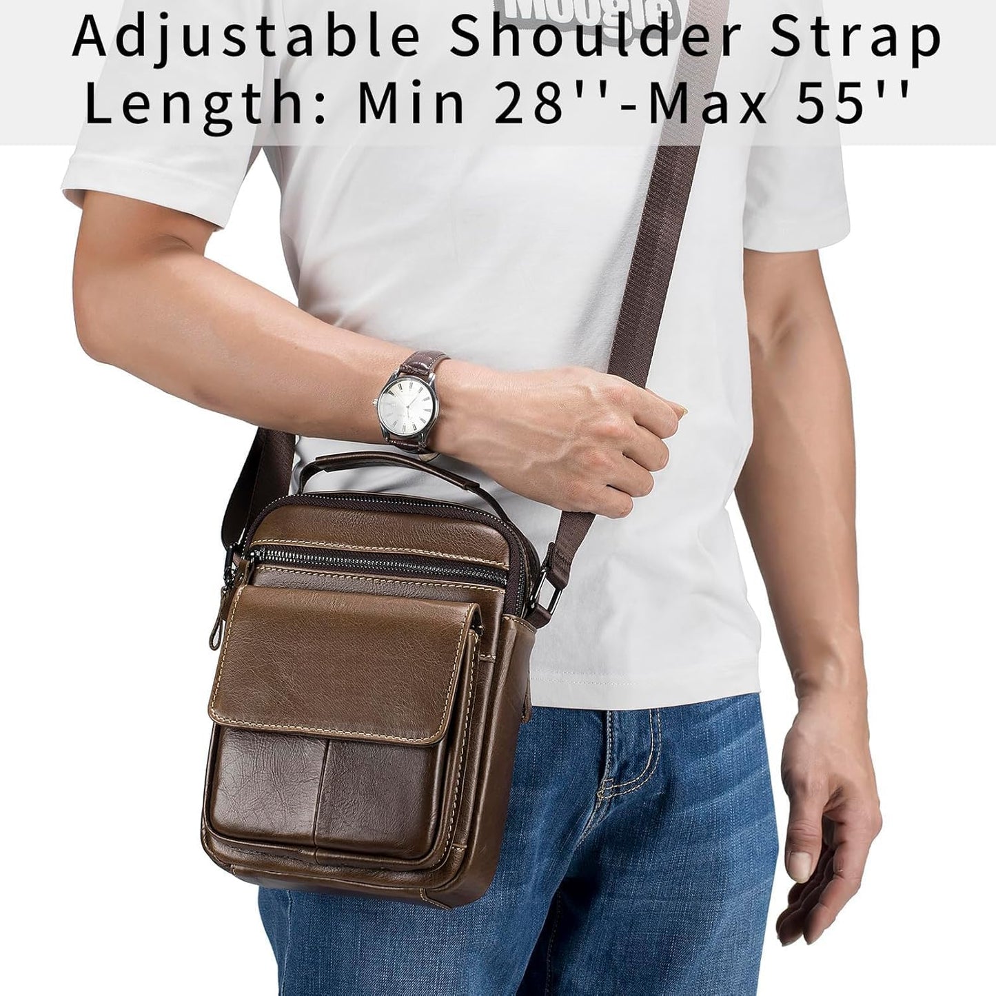 Men’s Genuine Leather Messenger Bag – Small Crossbody Shoulder Purse for Casual & Business