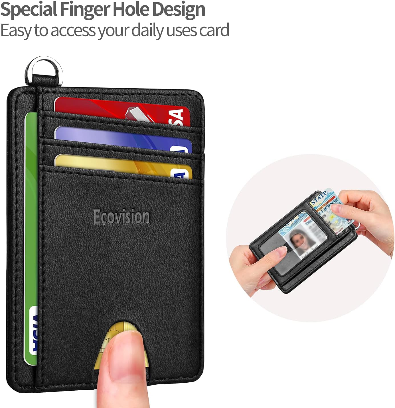 EcoVision Slim Minimalist Front Pocket Wallet, RFID Blocking Credit Card Holder Wallet with Detachable D-Shackle for Men Women