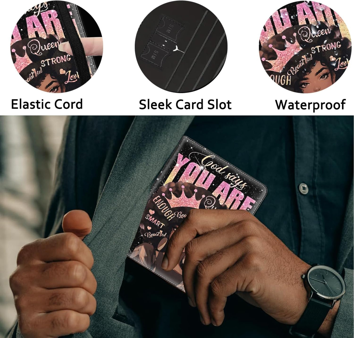 Passport Holder Women Wallet with Luggage Tag, Leather Passport Cover with RFID Blocking, Travel Accessories Multi Card Slot Passport Case for Men,African Girls Inspirational Quotes