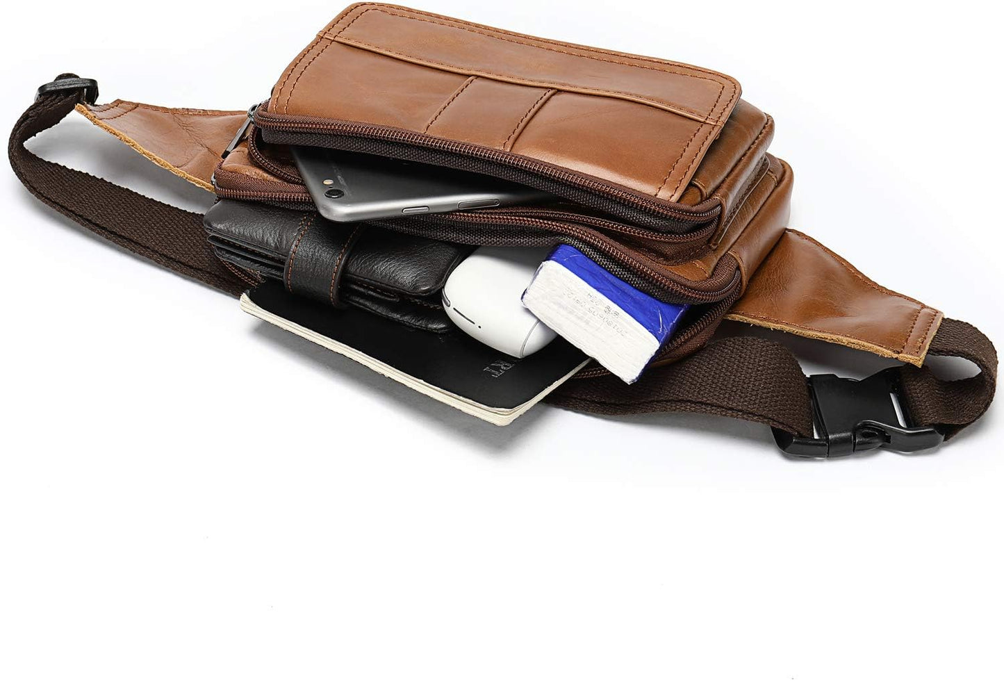 Fanny Pack for Men and Women, Leather Sling Waist Bag for Hiking Running Travel - Durable Cowhide Leather