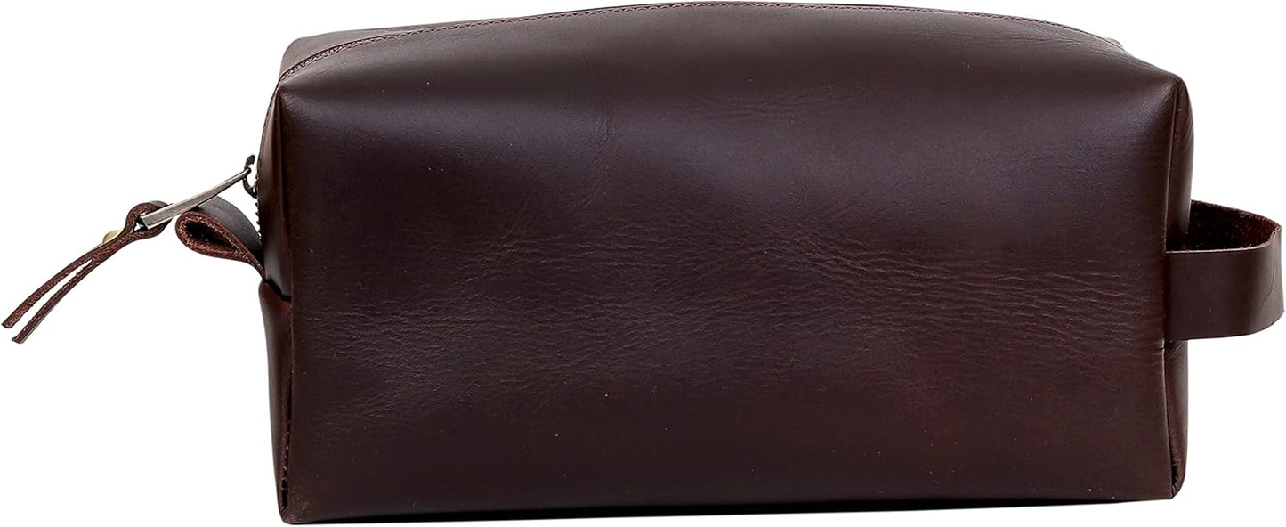 cuero Leather Buffalo DoppKit Toiletry Travel Unisex Toiletry Cosmetic Pouch Shaving Kit Men Women (BROWN)