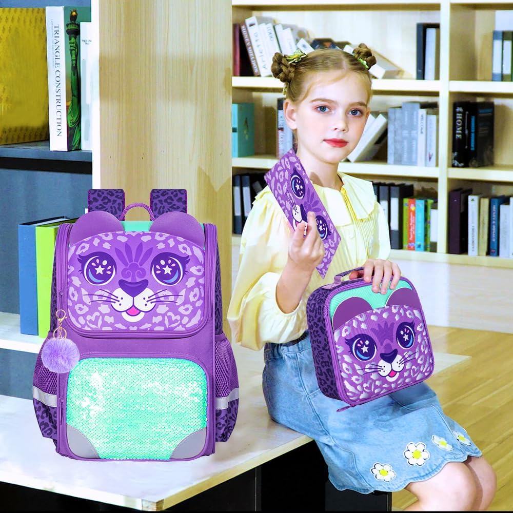 KLFVB 3PCS Backpack for Girls and Boys, 15" Unicorn Dinosaur Bookbag with Lunch Box, Kids Preschool