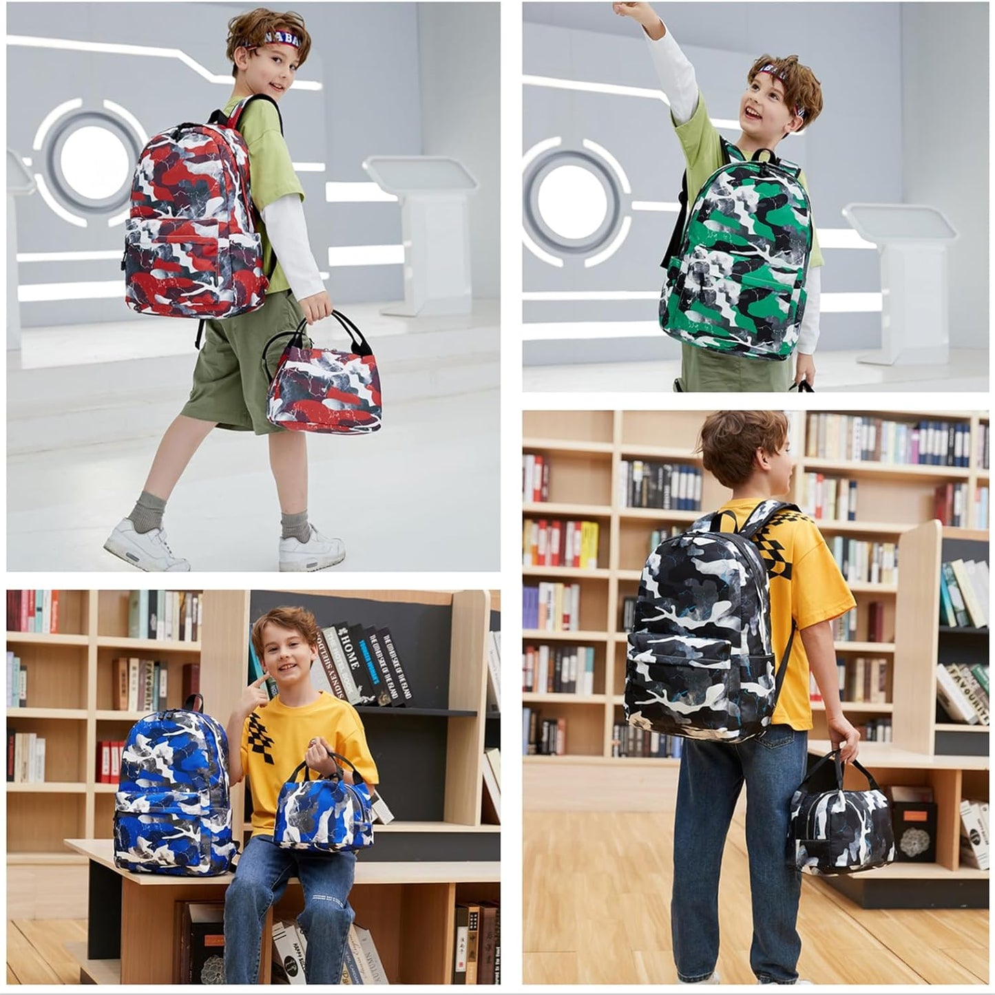 Lmwzh Backpack For Boys Girls Elementary Waterproof teen School Bags Kids Bookbag Lightweight Camo Green 2PC