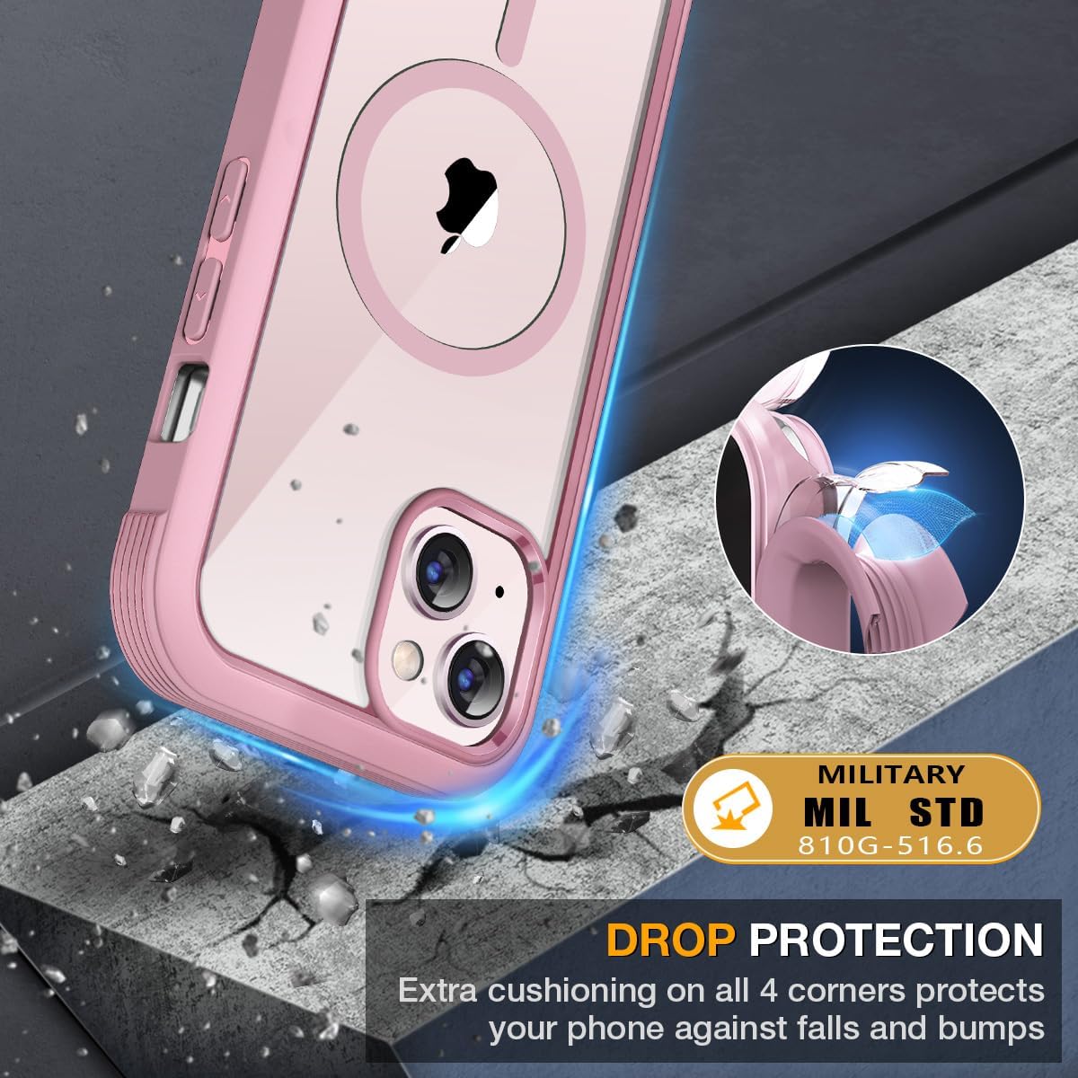 Miracase for iPhone 13 Mini Case 5.4",with MagSafe,Built in Screen Protector,Full-Body Protection(Dark Pink)
