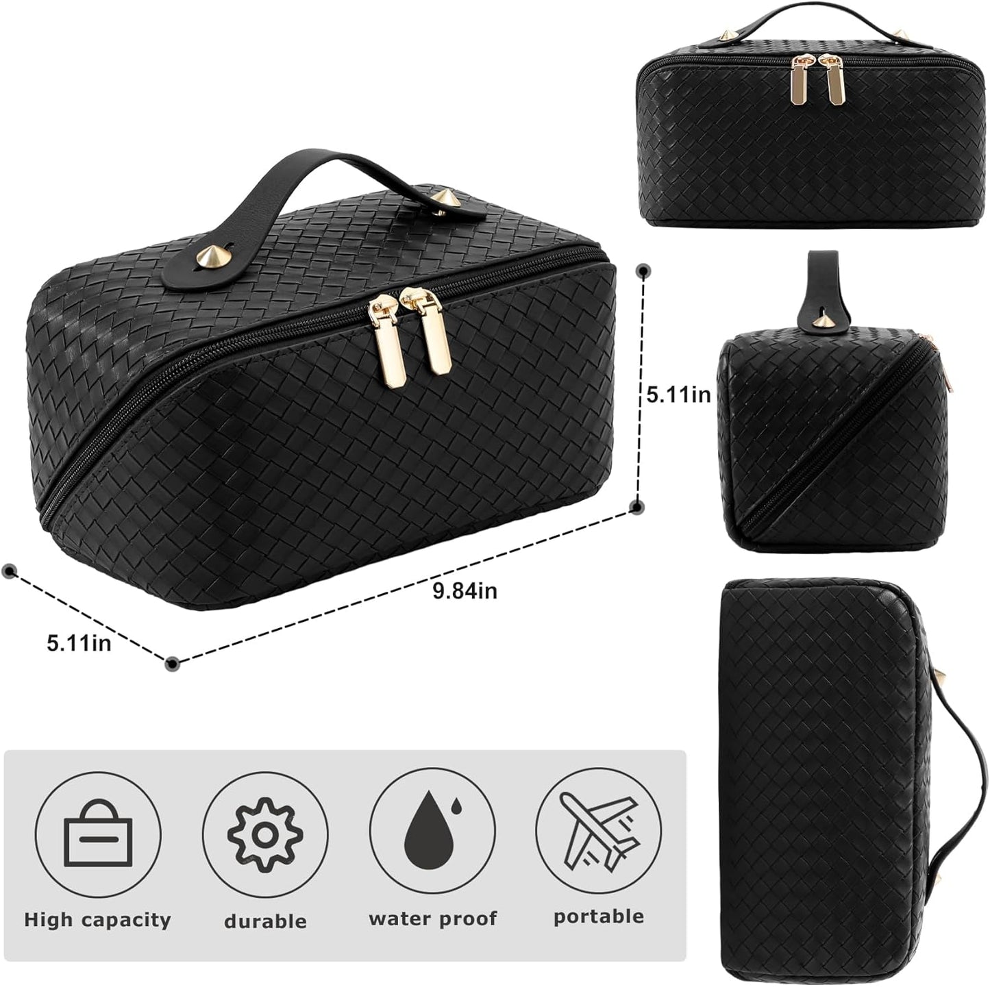 Large Capacity Travel Cosmetic Bag - Portable Makeup Bags for Women Waterproof PU Leather Checkered
