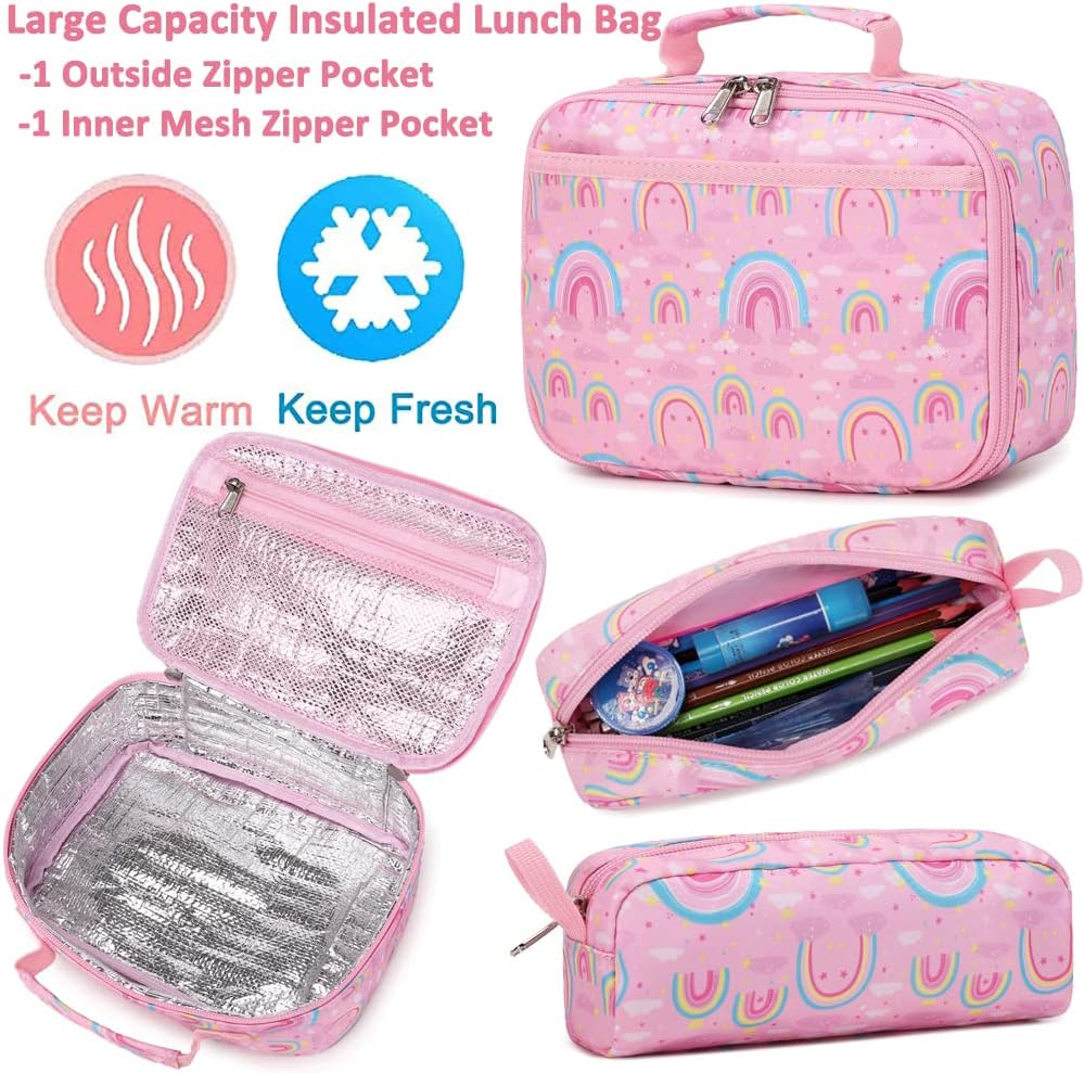 Meisohua Girls Backpack with Lunch Box 3 in 1 Set Kids Backpack for Girls Preschool Kindergarten Elementary School Backpack